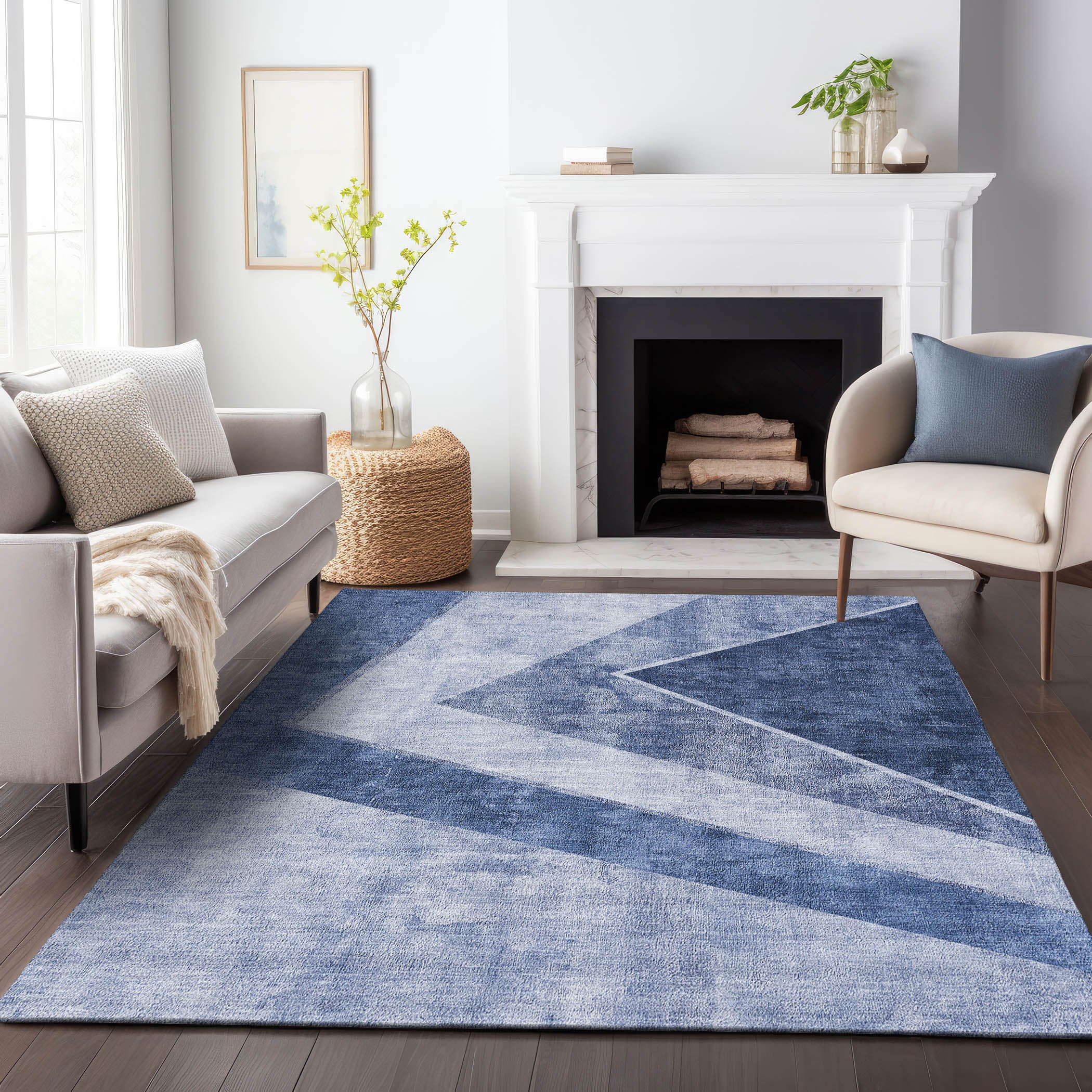 Lucerne Machine Washable Transitional Blue Rug 2'6" x 3'10" #shape_Rectangle