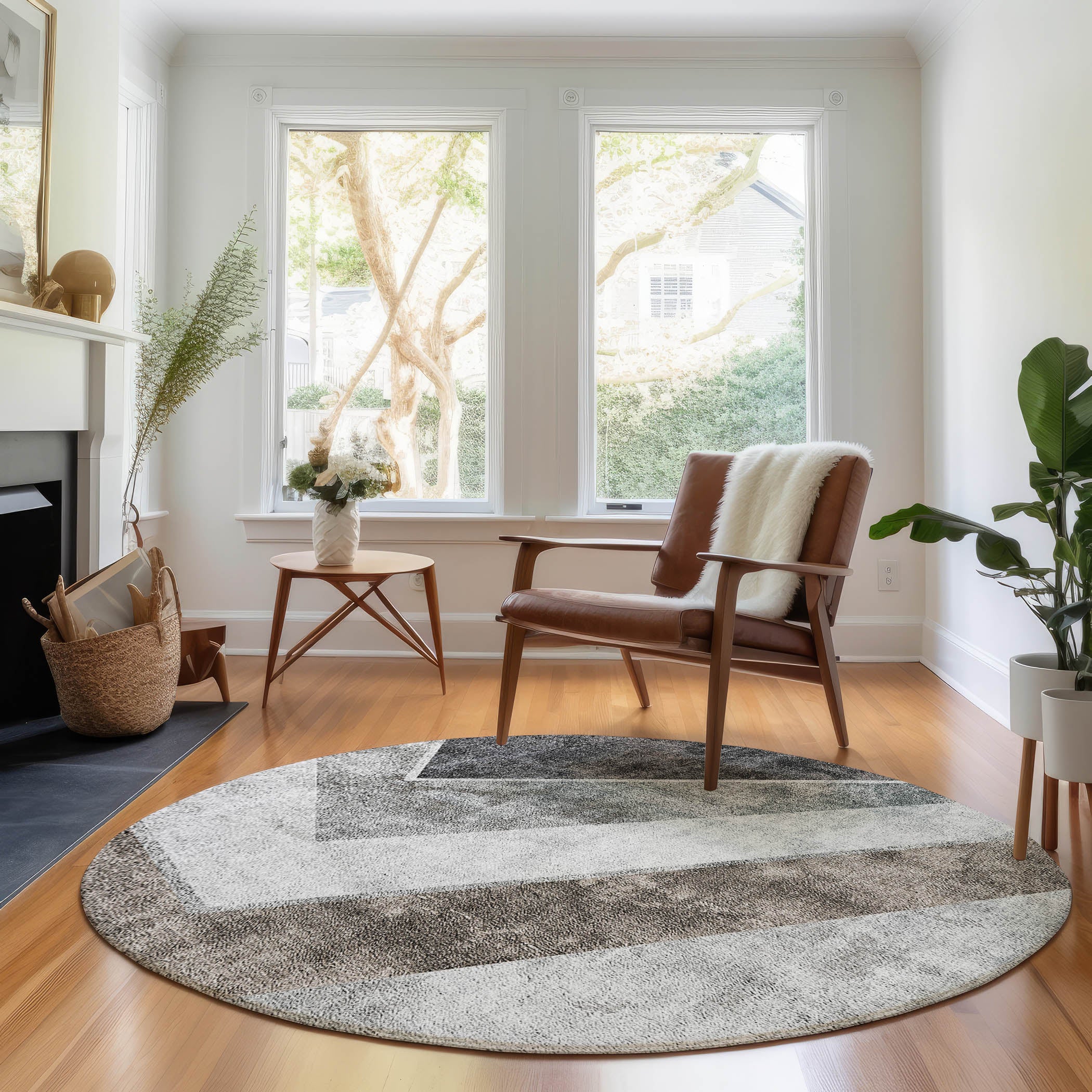 Lucerne Machine Washable Transitional Gray Rug 8' x 8' #shape_Round