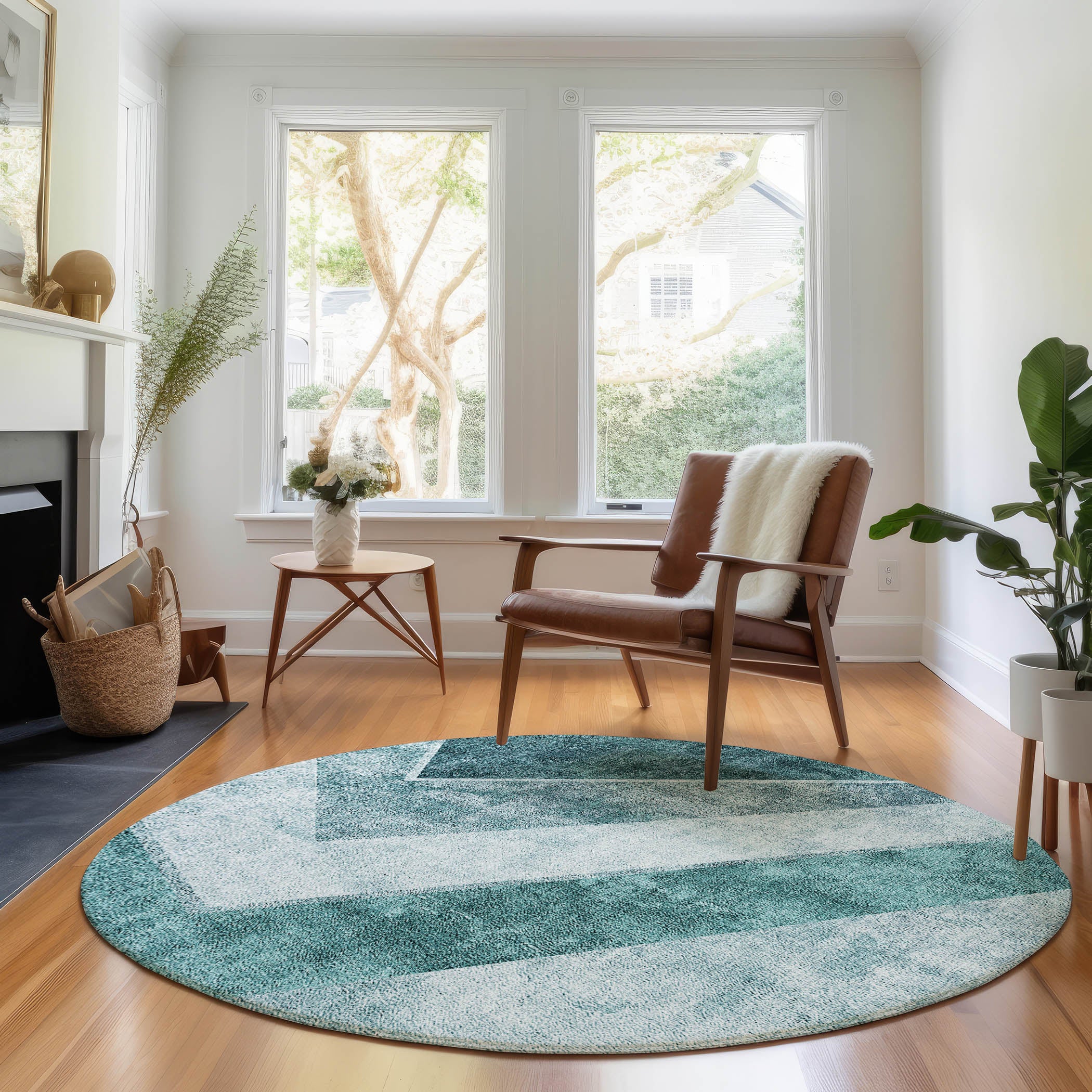 Lucerne Machine Washable Transitional Teal Rug 8' x 8' #shape_Round