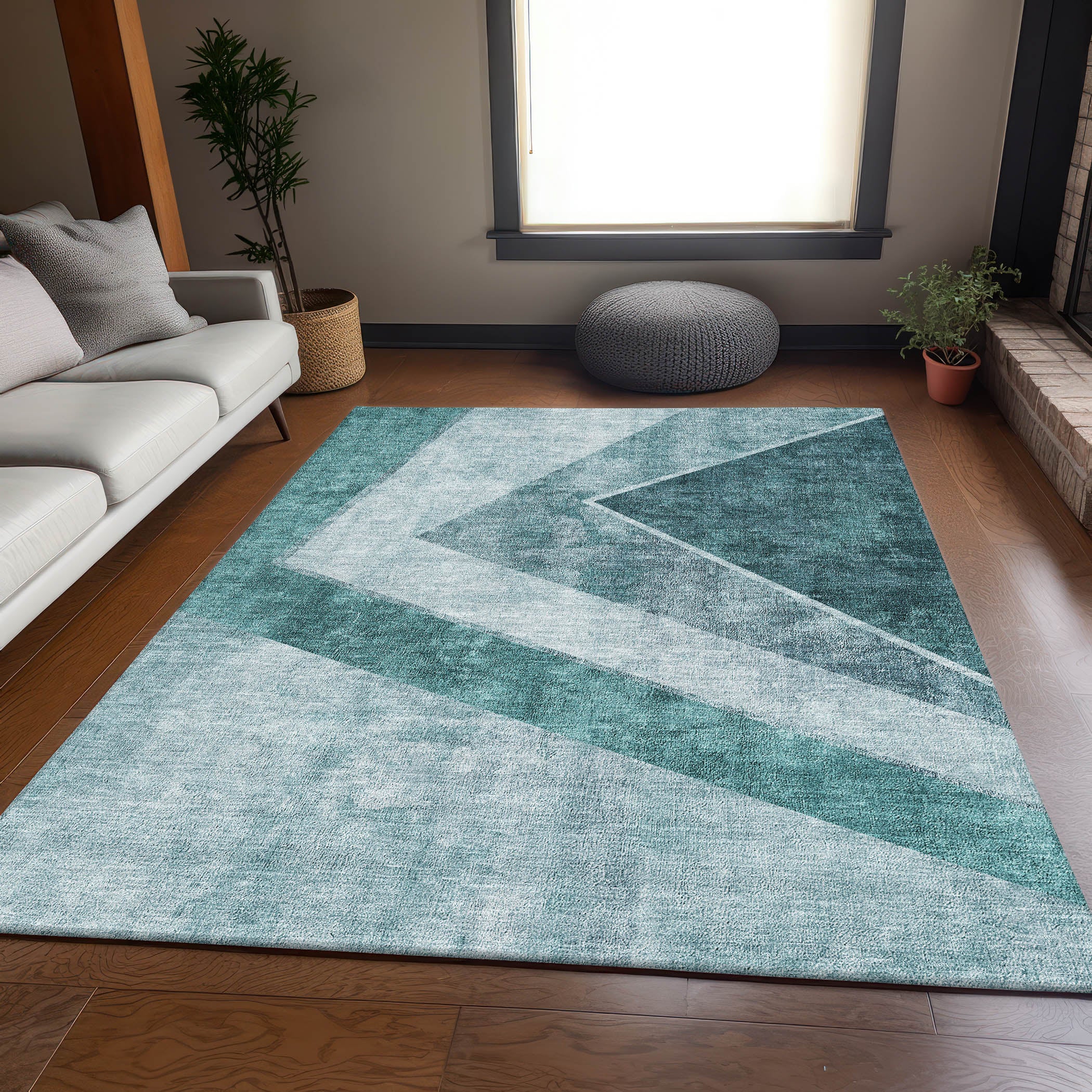 Lucerne Machine Washable Transitional Teal Rug 2'6" x 3'10" #shape_Rectangle