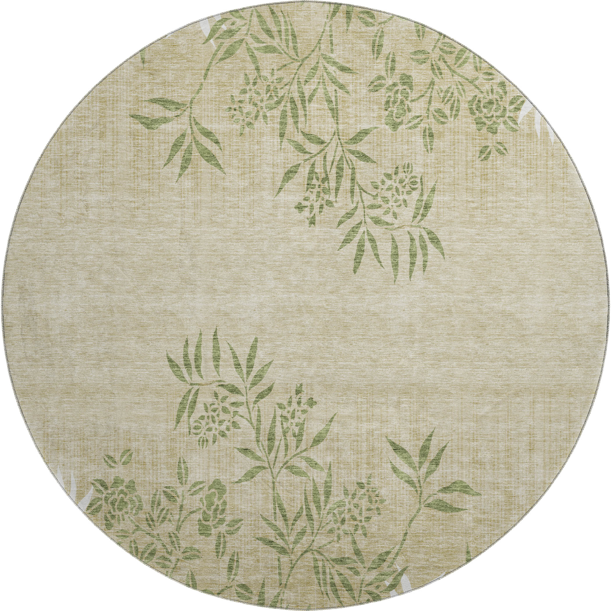 Queenstown Machine Washable Transitional Khaki Brown Rug 8' x 8' #shape_Round