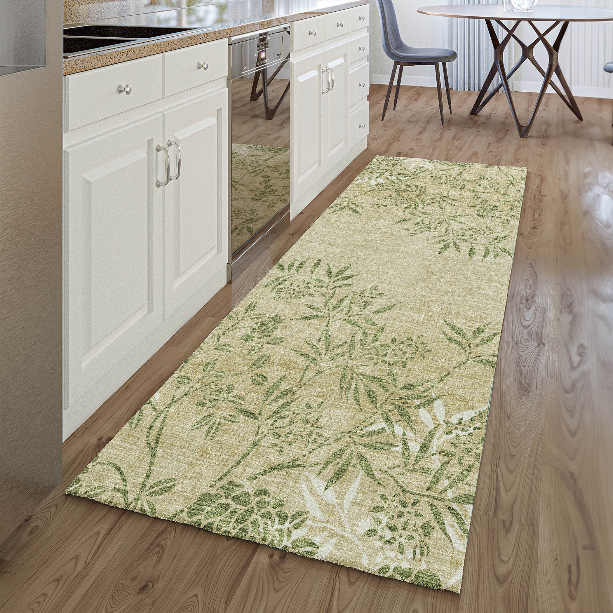 Queenstown Machine Washable Transitional Khaki Brown Rug 2'3" x 7'6" #shape_Runner