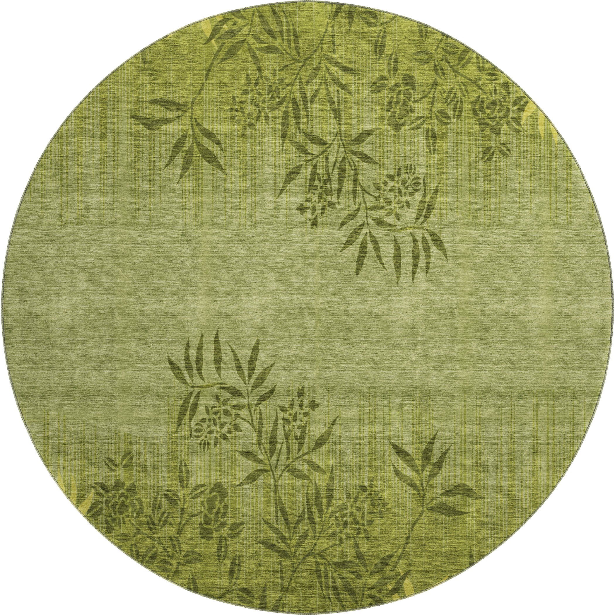 Queenstown Machine Washable Transitional Olive Green Rug 8' x 8' #shape_Round