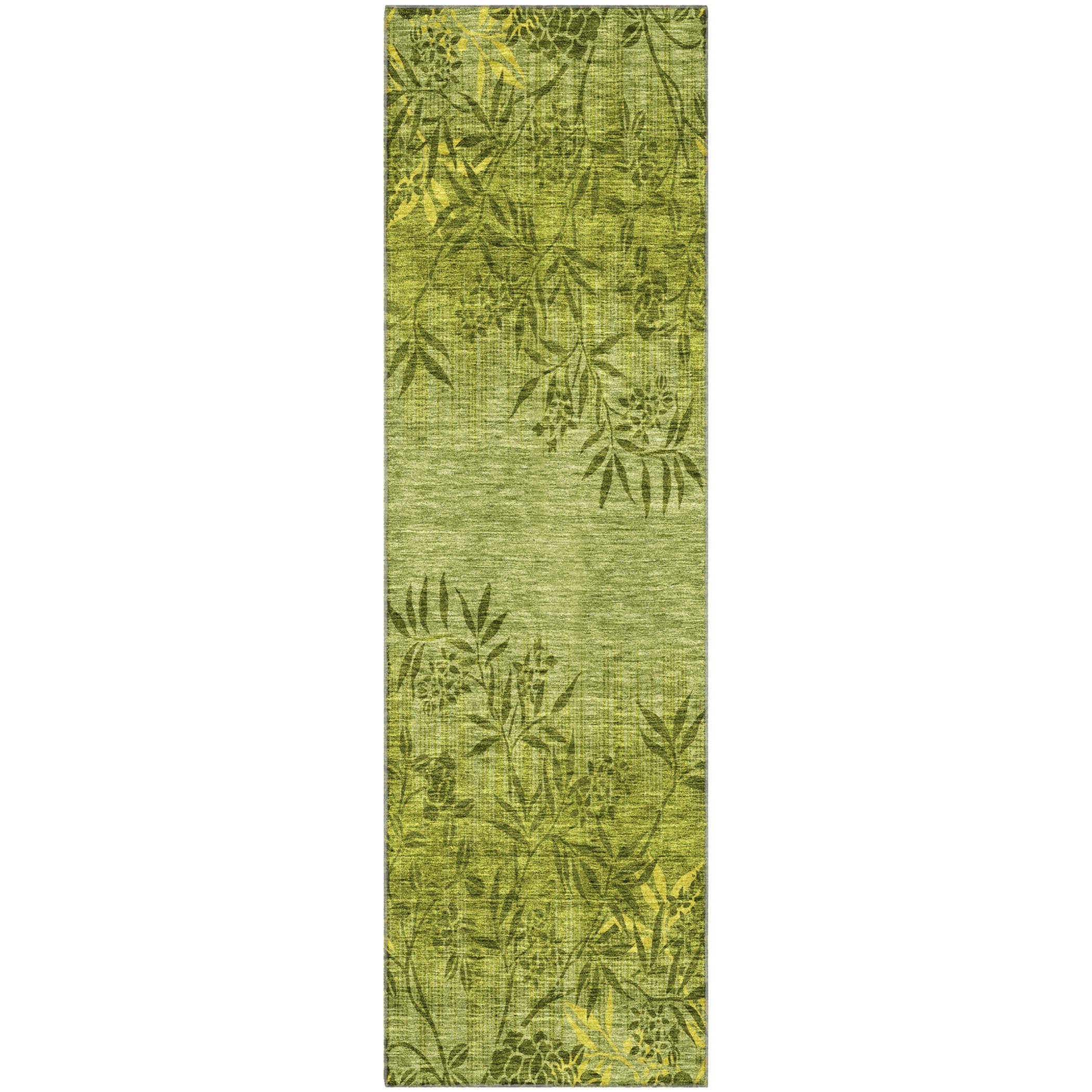 Queenstown Machine Washable Transitional Olive Green Rug 2'3" x 7'6" #shape_Runner