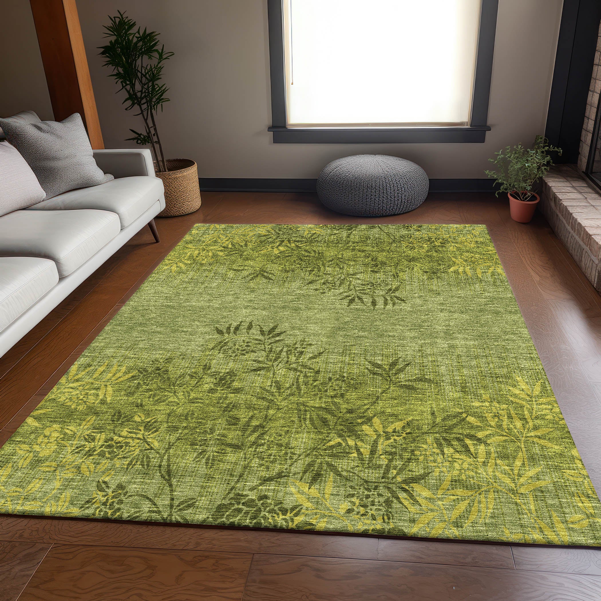 Queenstown Machine Washable Transitional Olive Green Rug 2'6" x 3'10" #shape_Rectangle