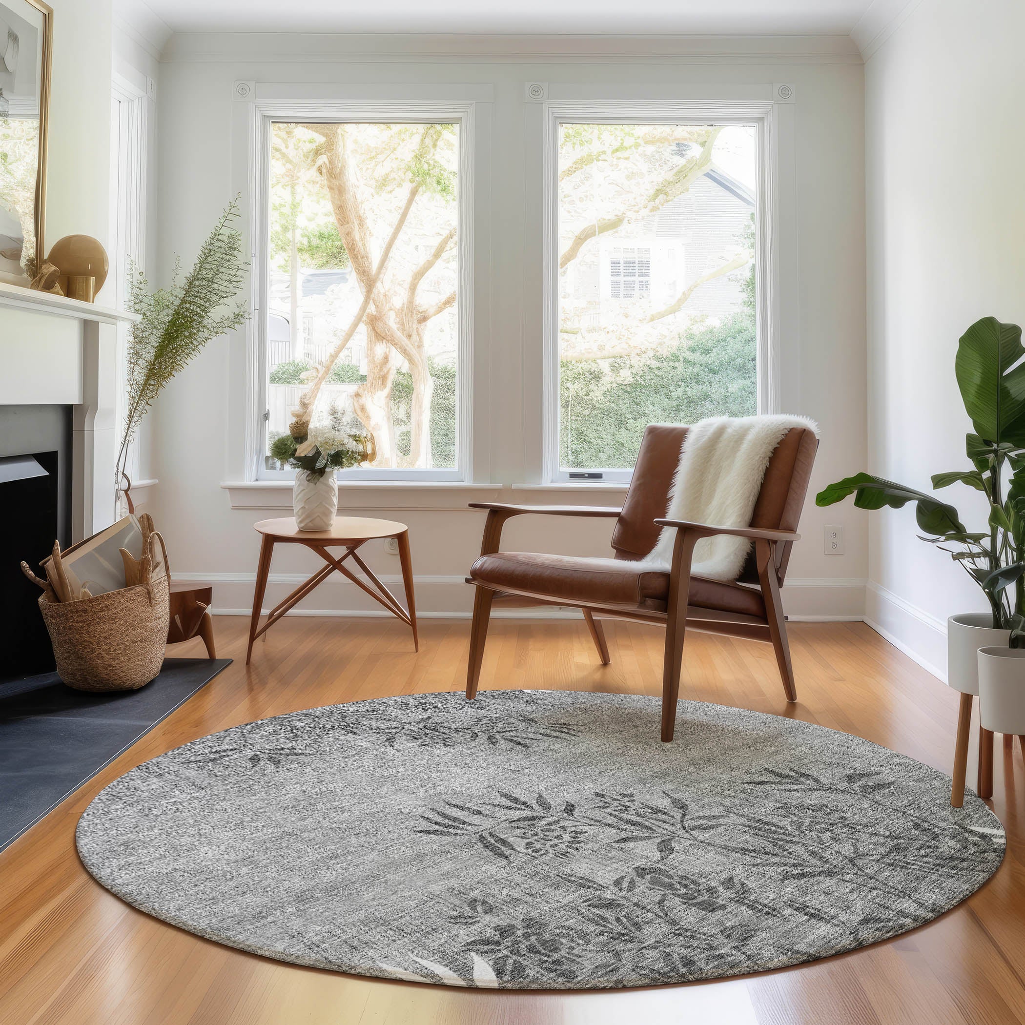 Queenstown Machine Washable Transitional Pewter Gray Rug 8' x 8' #shape_Round