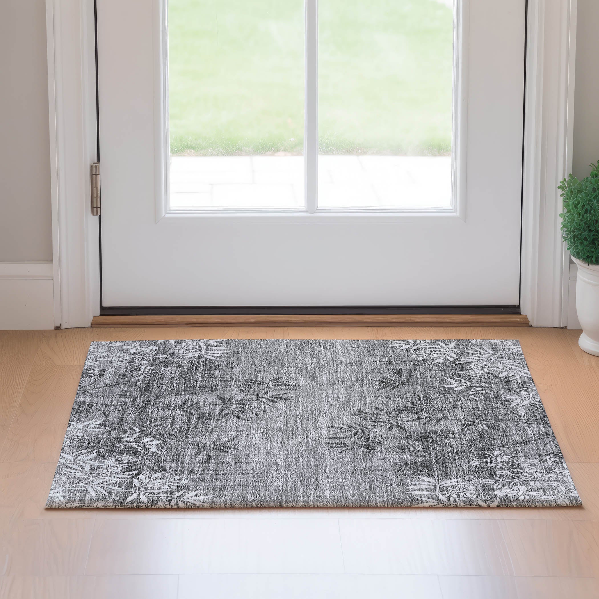 Queenstown Machine Washable Transitional Pewter Gray Rug 1'8" x 2'6" #shape_Rectangle