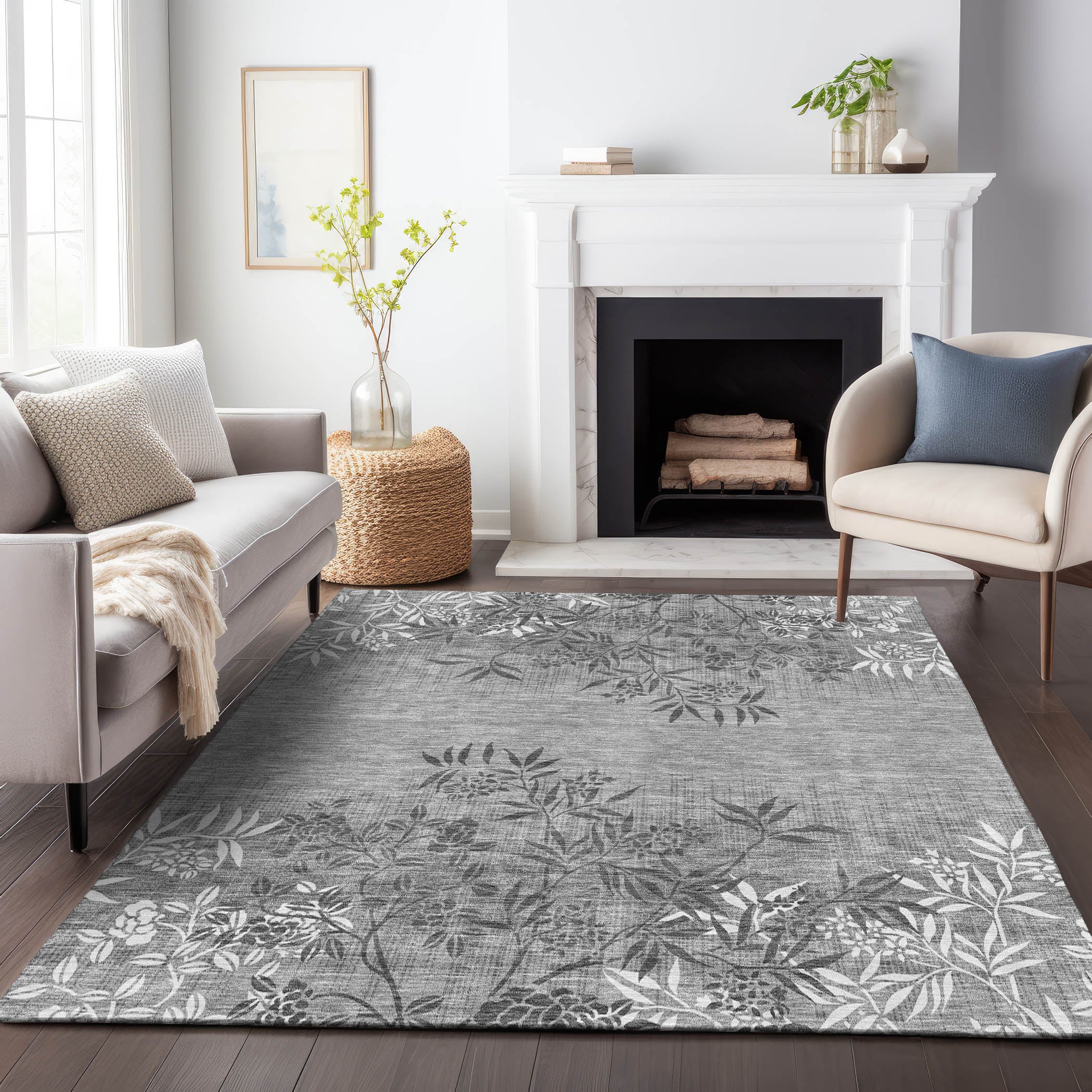Queenstown Machine Washable Transitional Pewter Gray Rug 2'6" x 3'10" #shape_Rectangle