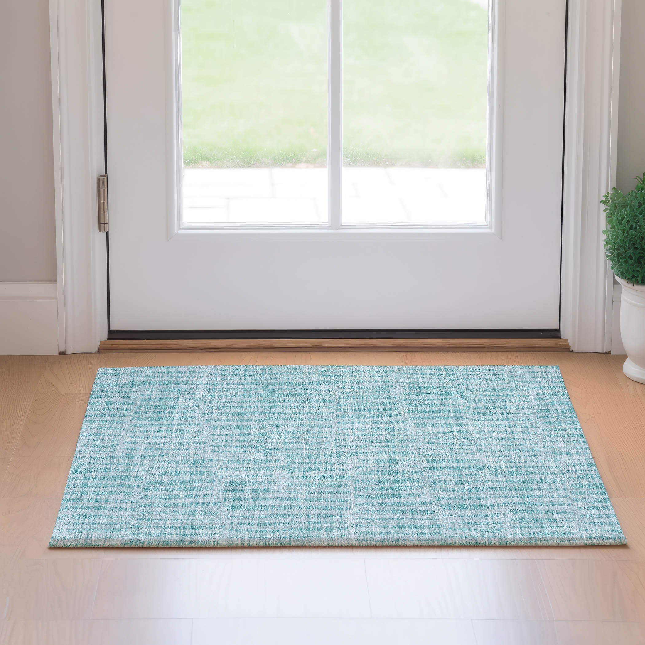 Sarajevo Machine Washable Transitional Teal Rug 1'8" x 2'6" #shape_Rectangle
