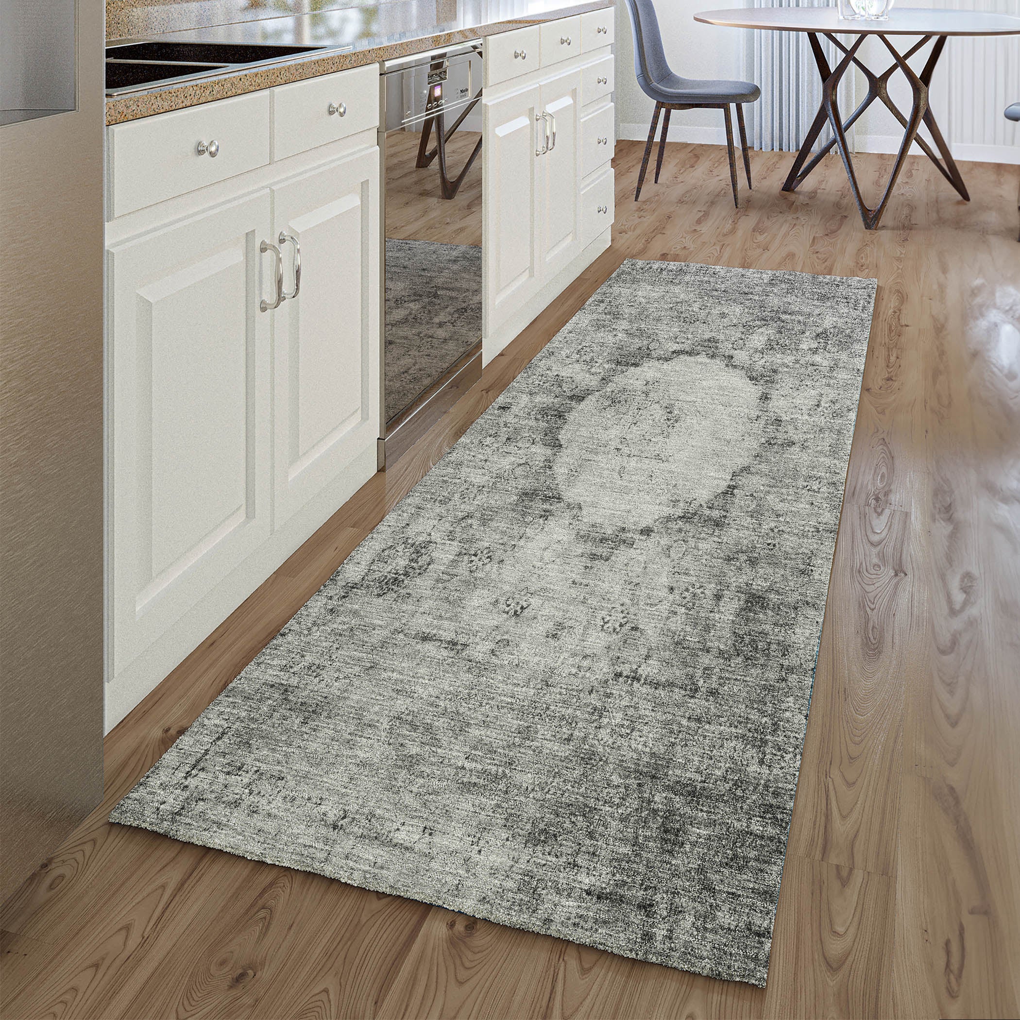 Budapest Machine Washable Traditional Gray Rug 2'3" x 7'6" #shape_Runner