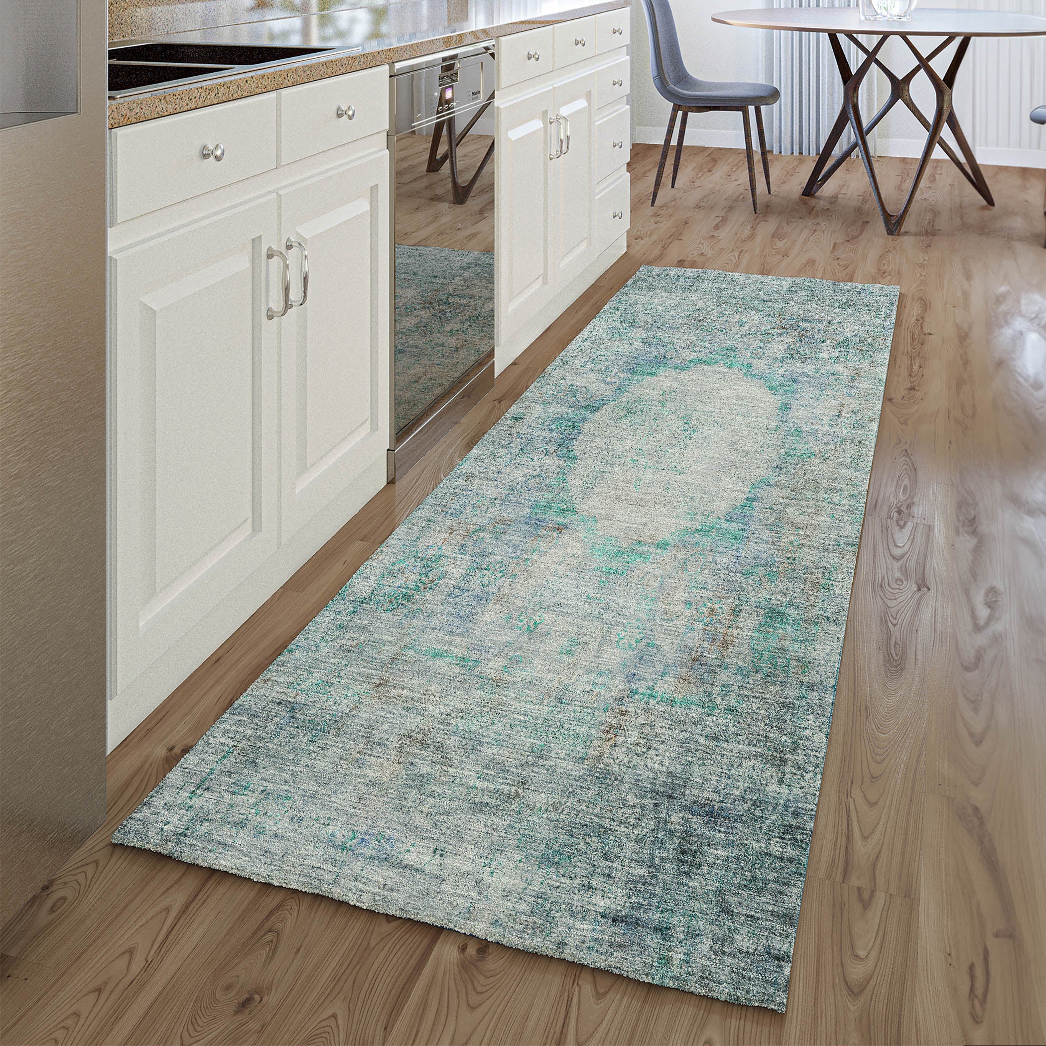 Budapest Machine Washable Traditional Teal Rug 2'3" x 7'6" #shape_Runner
