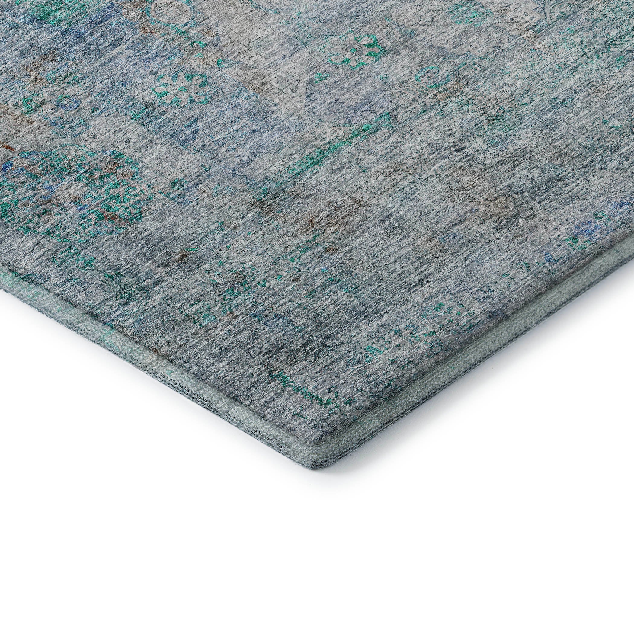 Budapest Machine Washable Traditional Teal Rug 1'8" x 2'6" #shape_Rectangle