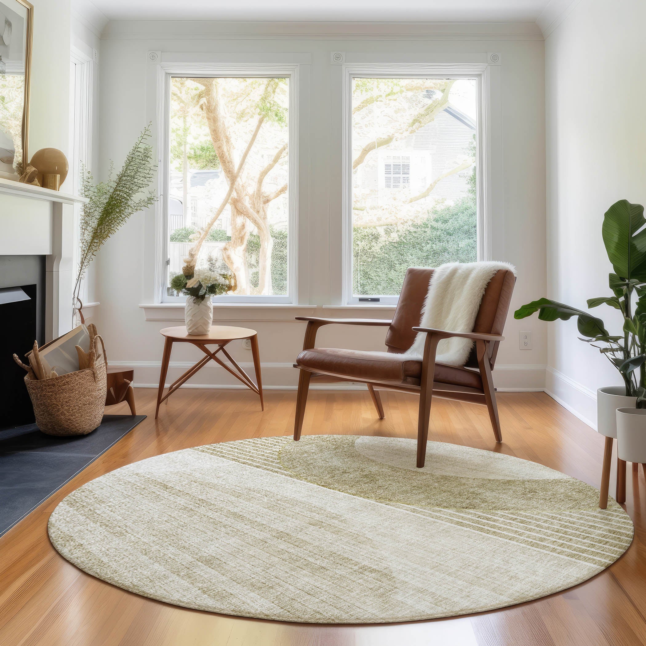 Marrakech Machine Washable Transitional Taupe Brown Rug 8' x 8' #shape_Round