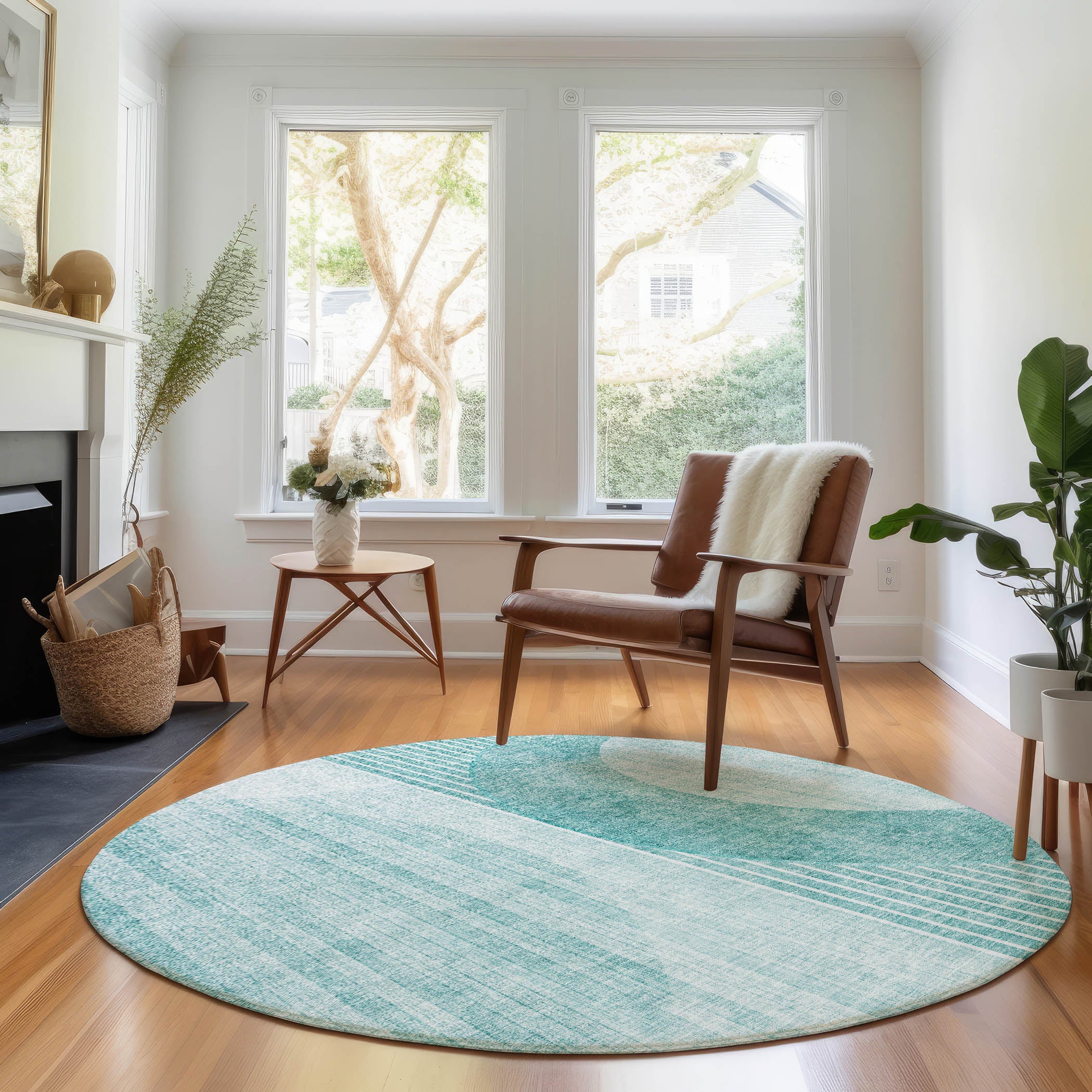 Marrakech Machine Washable Transitional Teal Rug 8' x 8' #shape_Round