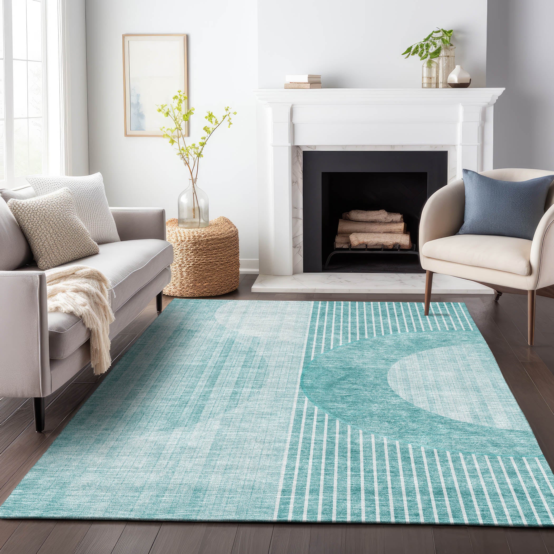 Marrakech Machine Washable Transitional Teal Rug 2'6" x 3'10" #shape_Rectangle