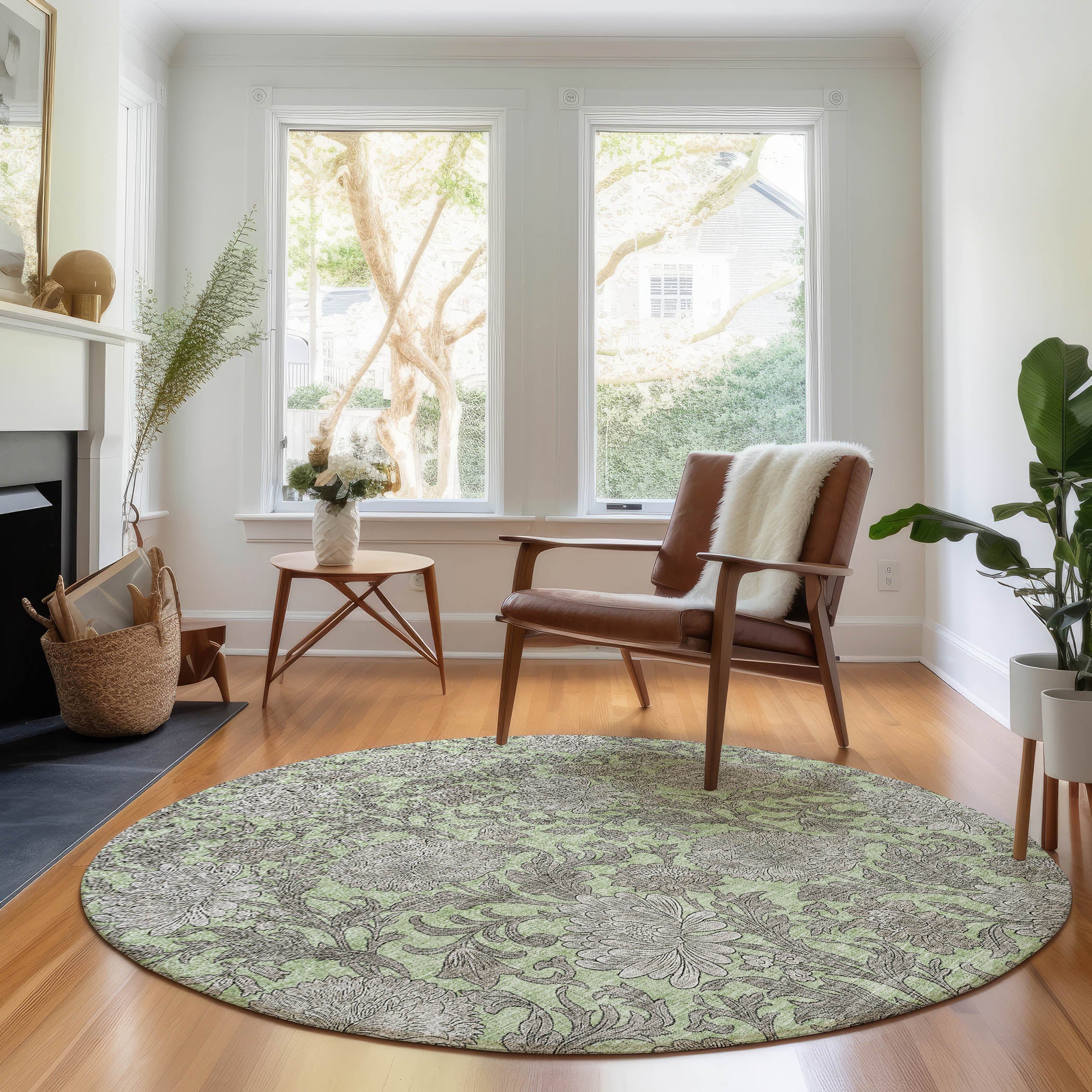 Sintra Machine Washable Transitional Aloe Green Rug 8' x 8' #shape_Round
