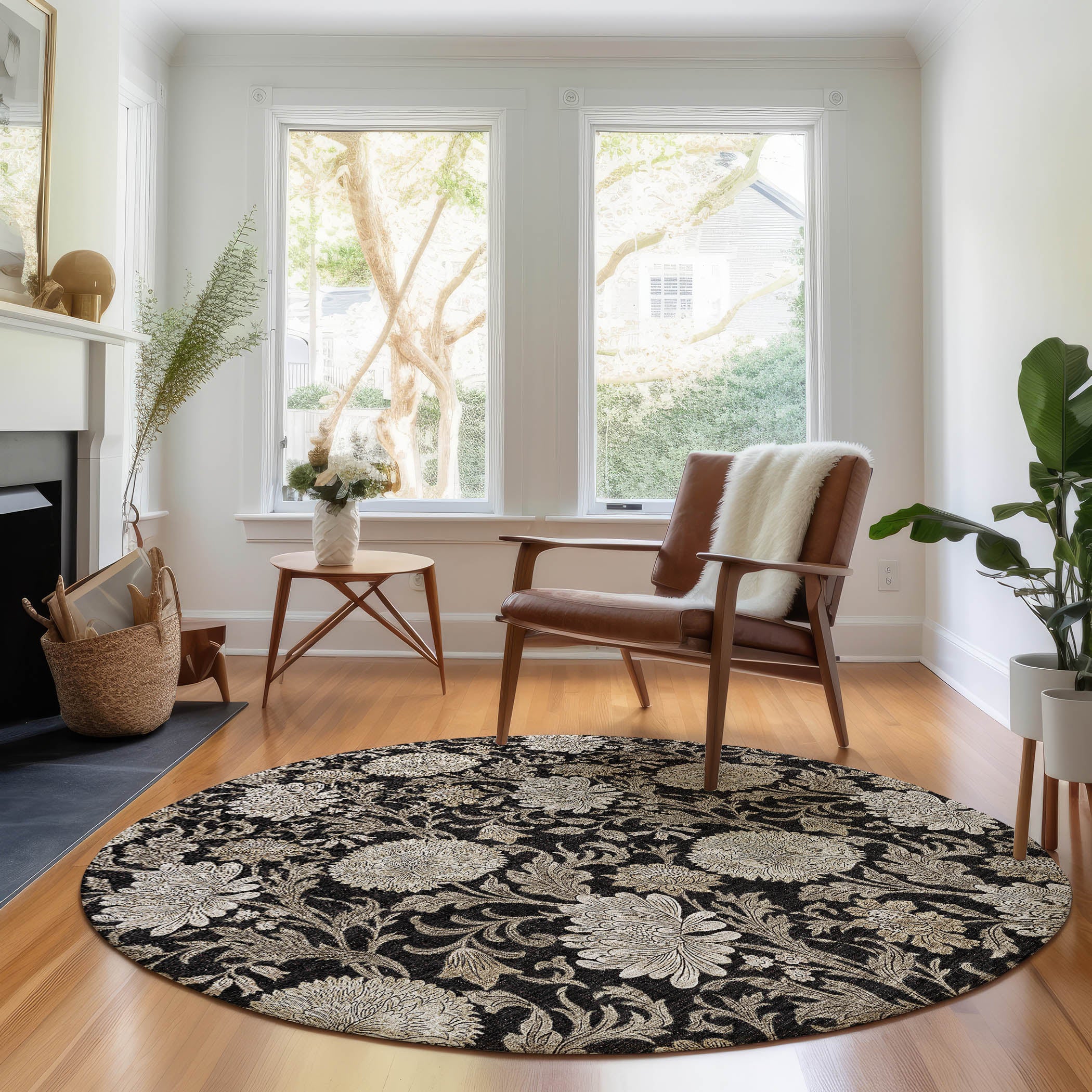 Sintra Machine Washable Transitional Black Rug 8' x 8' #shape_Round