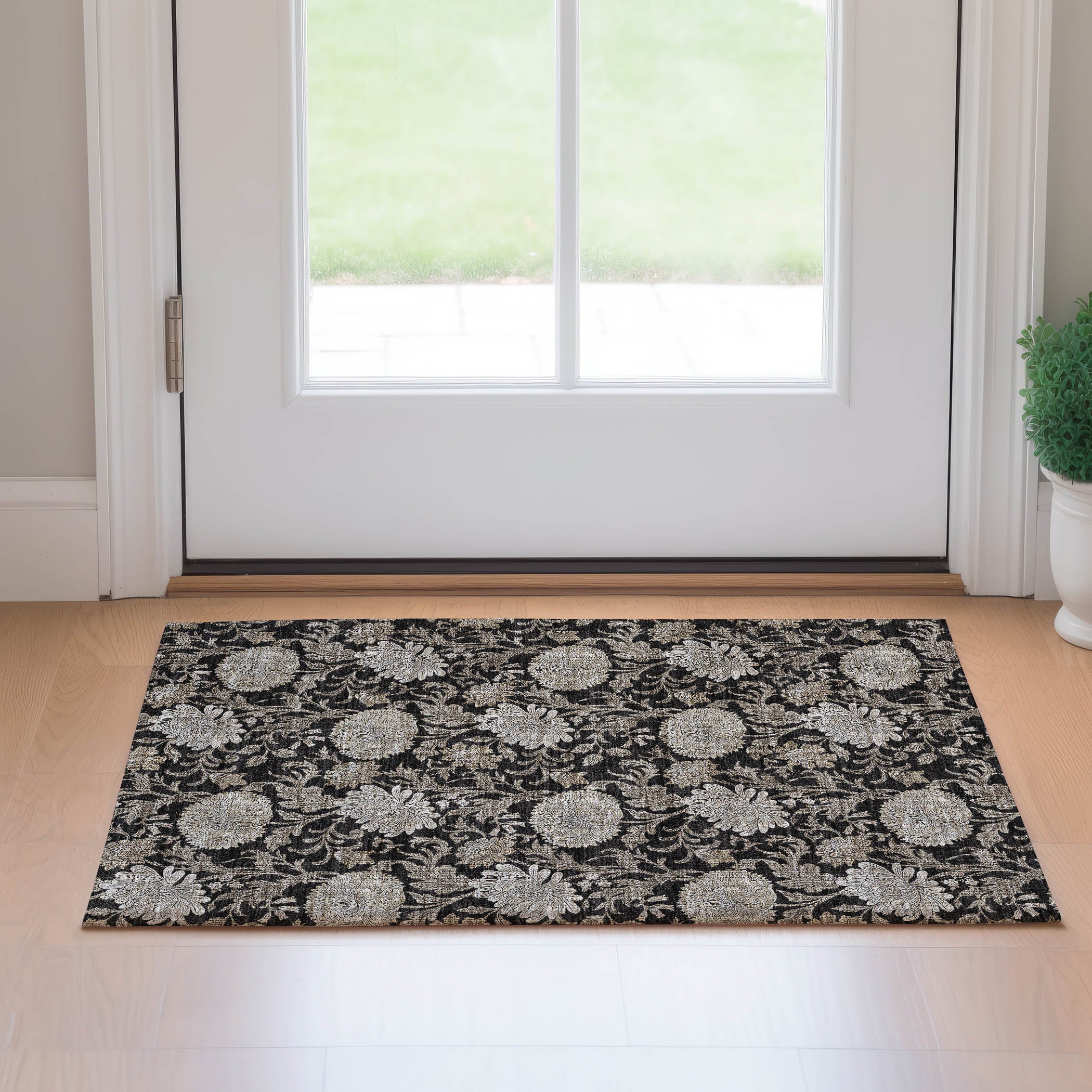 Sintra Machine Washable Transitional Black Rug 1'8" x 2'6" #shape_Rectangle