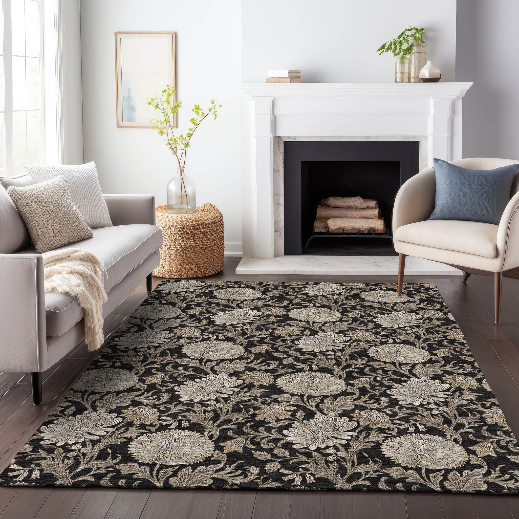 Sintra Machine Washable Transitional Black Rug 2'6" x 3'10" #shape_Rectangle