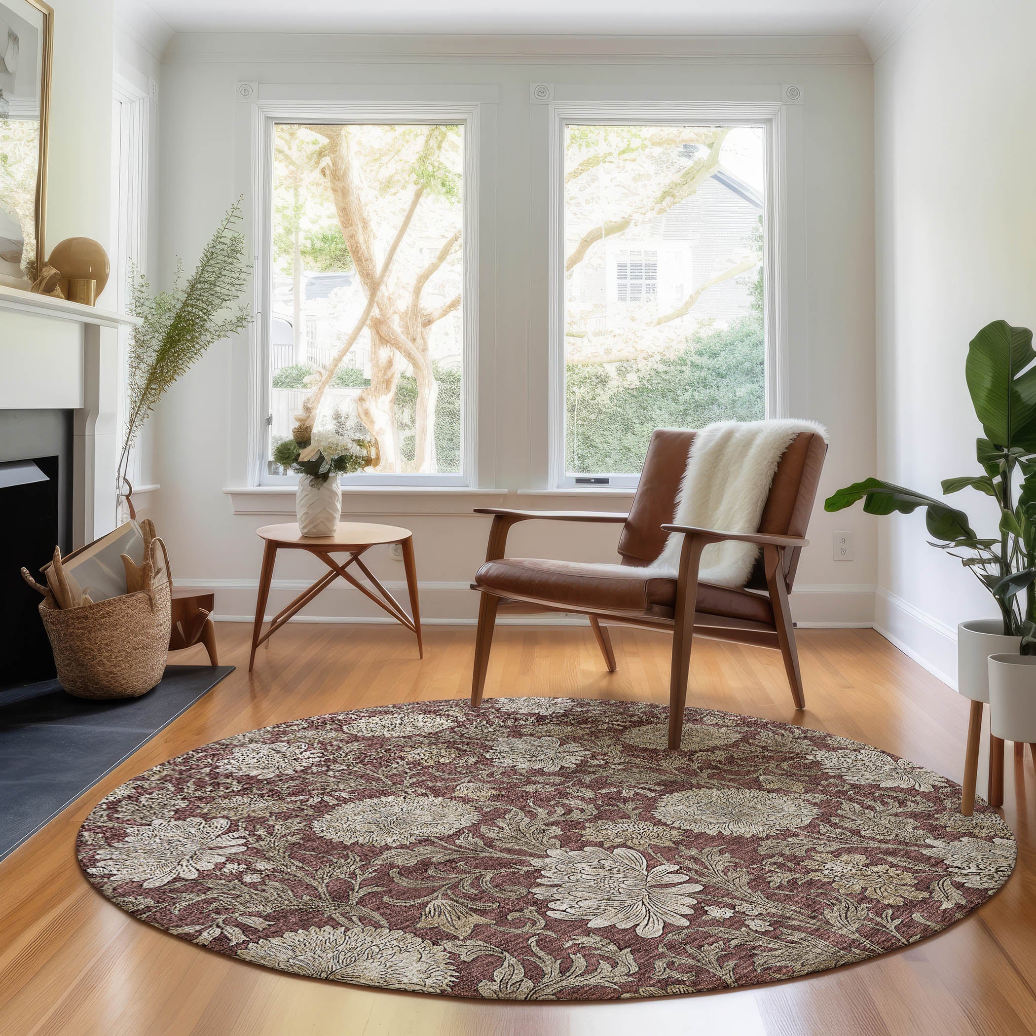 Sintra Machine Washable Transitional Merlot Red Rug 8' x 8' #shape_Round