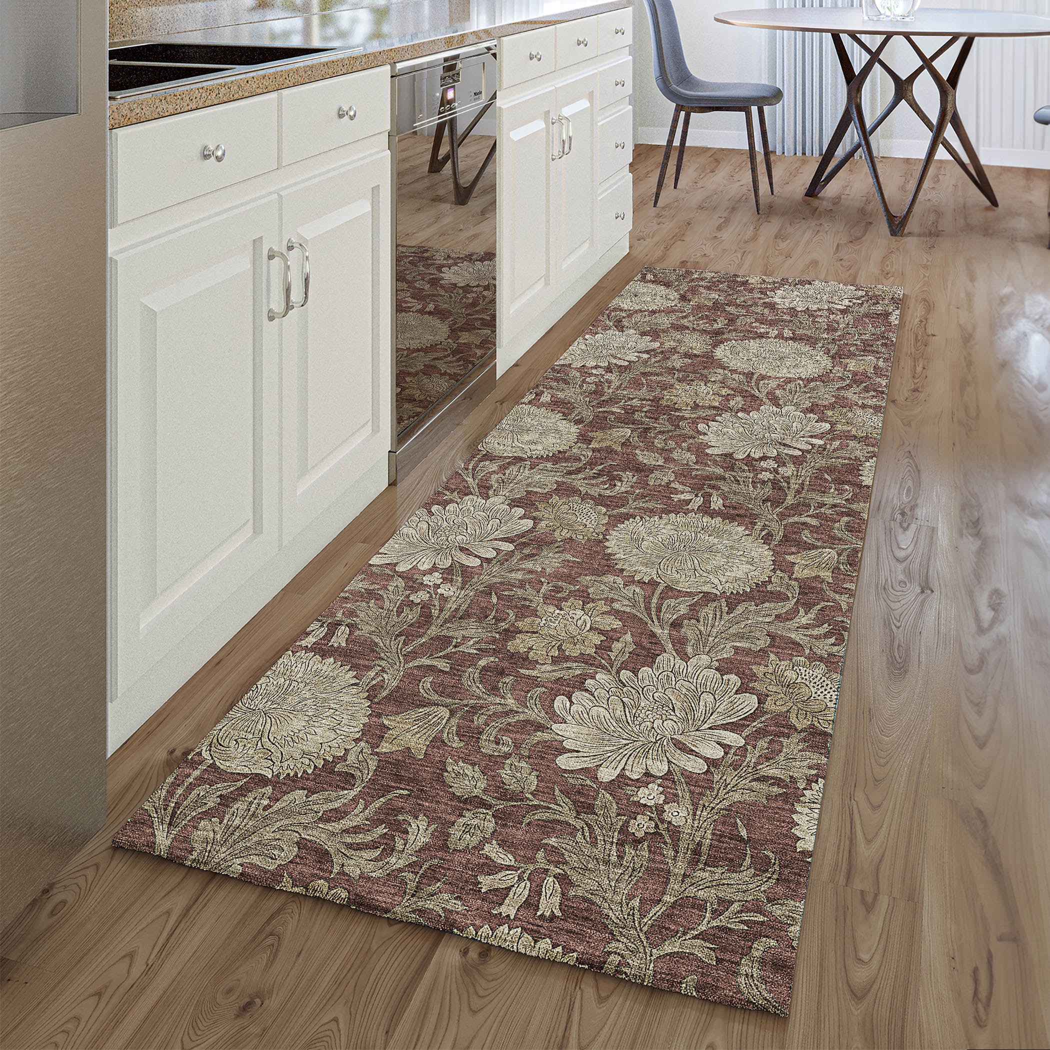 Sintra Machine Washable Transitional Merlot Red Rug 2'3" x 7'6" #shape_Runner