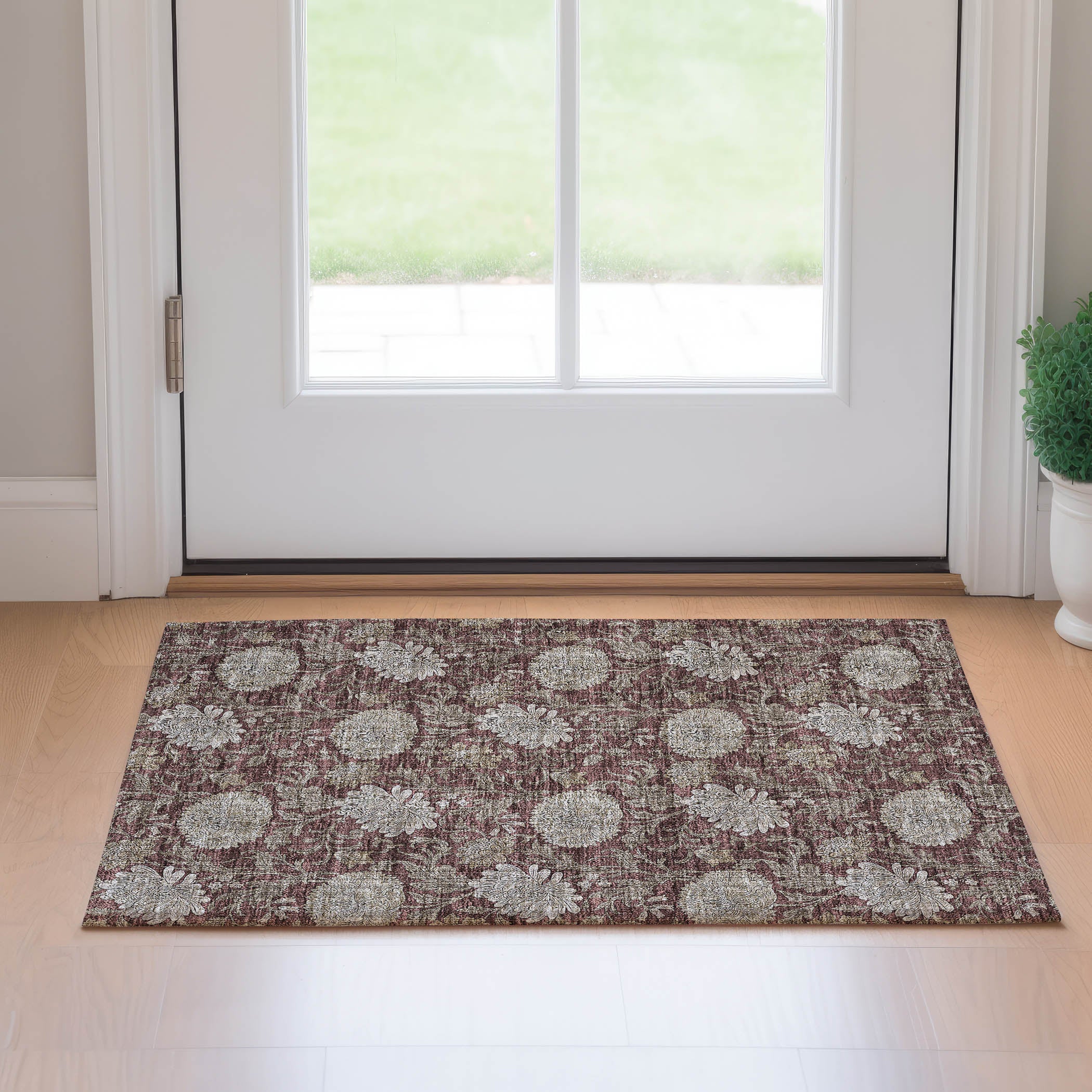 Sintra Machine Washable Transitional Merlot Red Rug 1'8" x 2'6" #shape_Rectangle