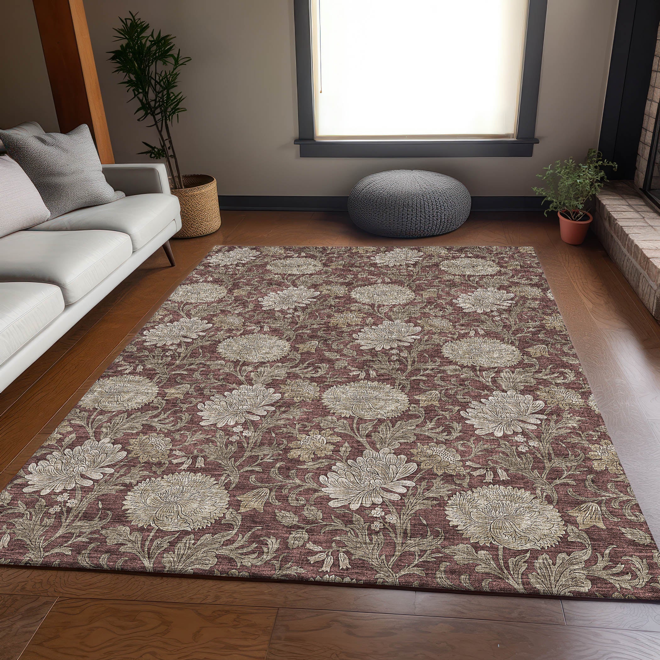 Sintra Machine Washable Transitional Merlot Red Rug 2'6" x 3'10" #shape_Rectangle