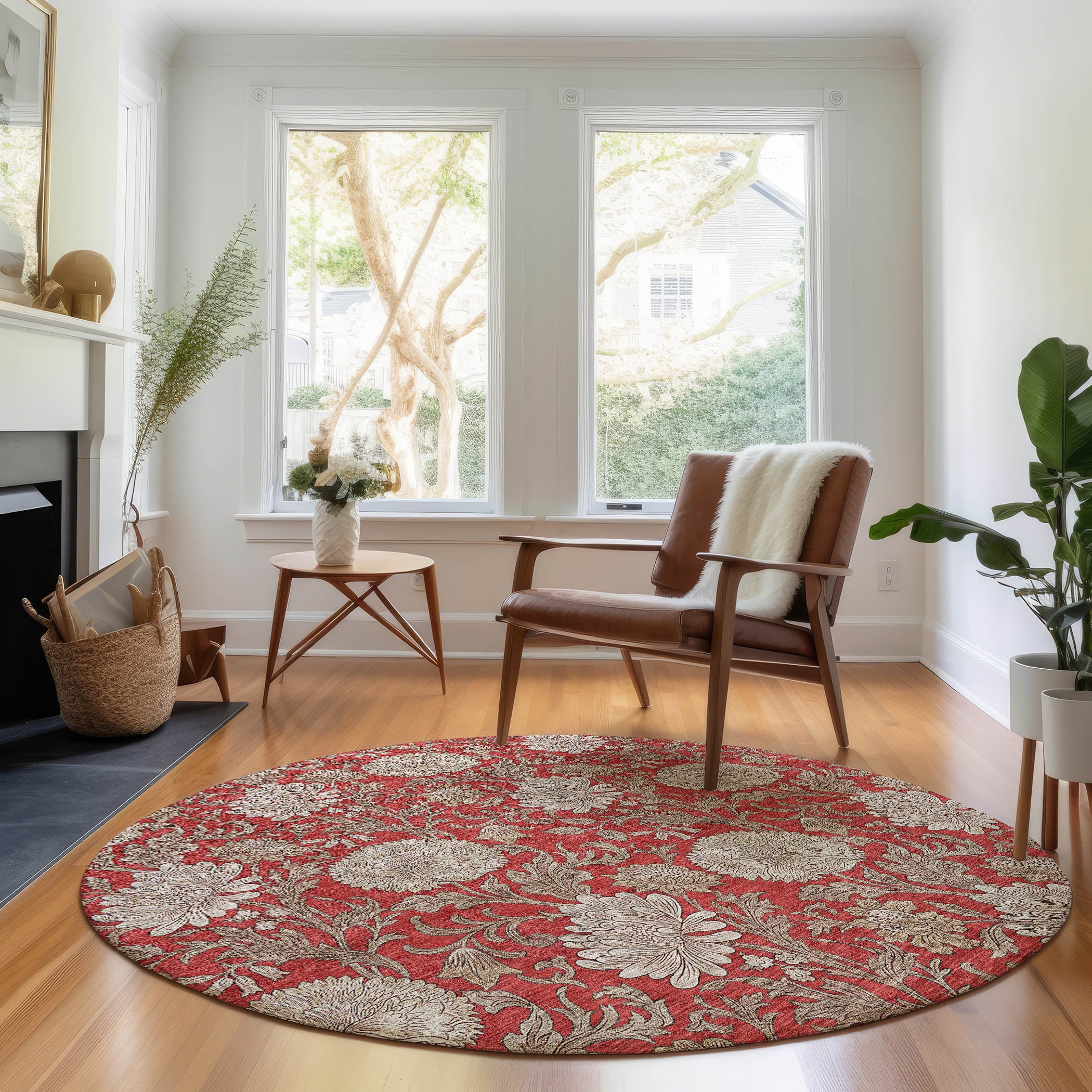 Sintra Machine Washable Transitional Red Rug 8' x 8' #shape_Round