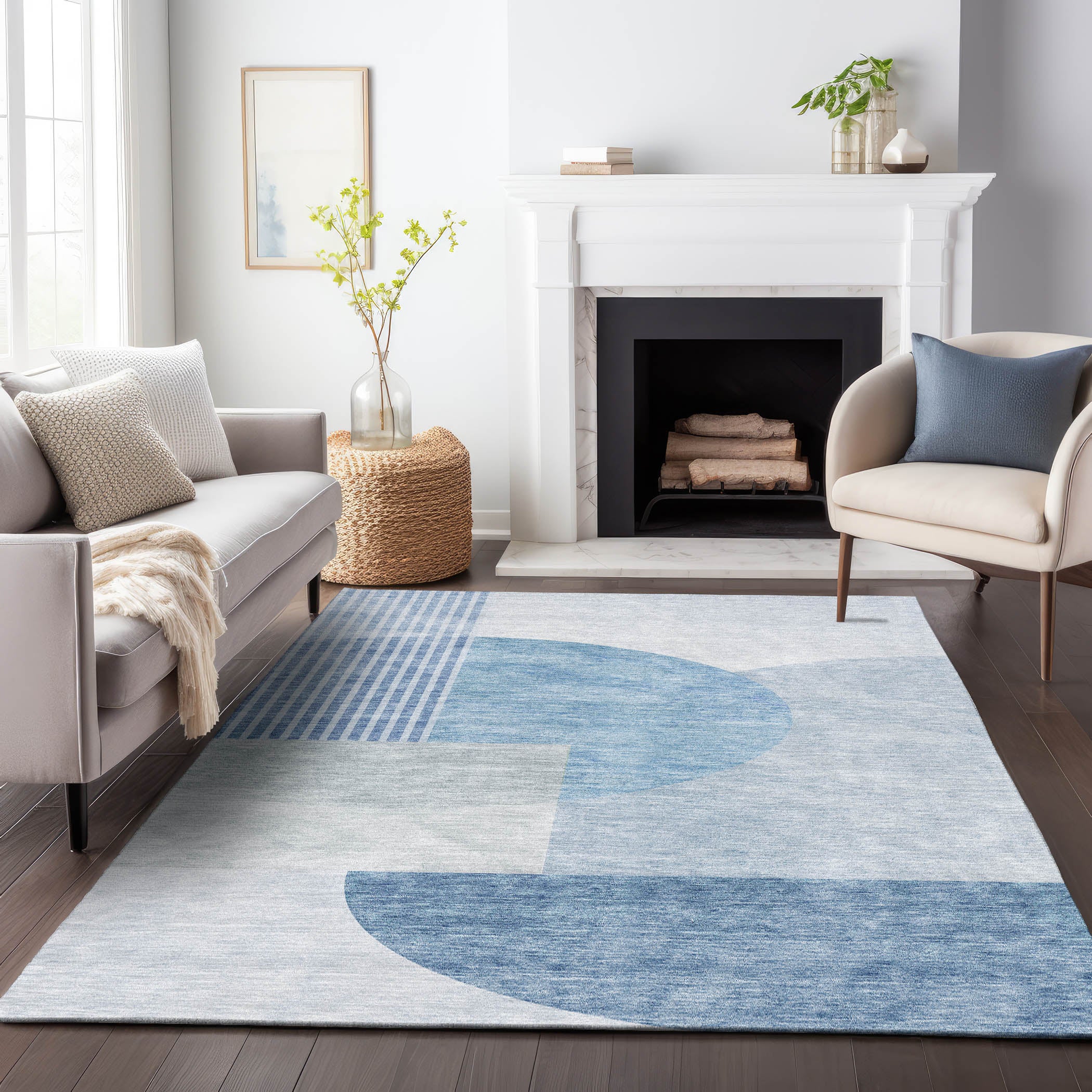 Montevideo Machine Washable Transitional Blue Rug 2'6" x 3'10" #shape_Rectangle