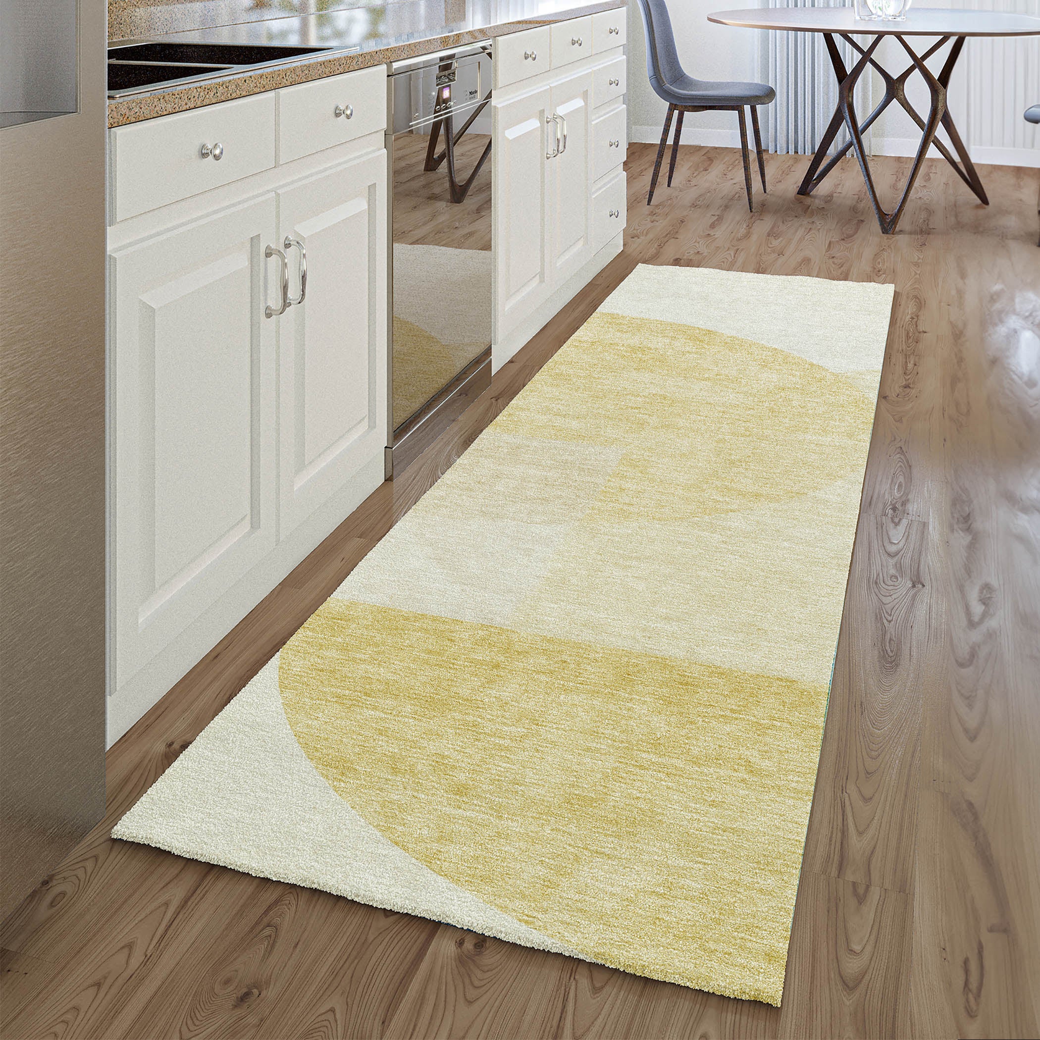 Montevideo Machine Washable Transitional Gold Rug 2'3" x 7'6" #shape_Runner