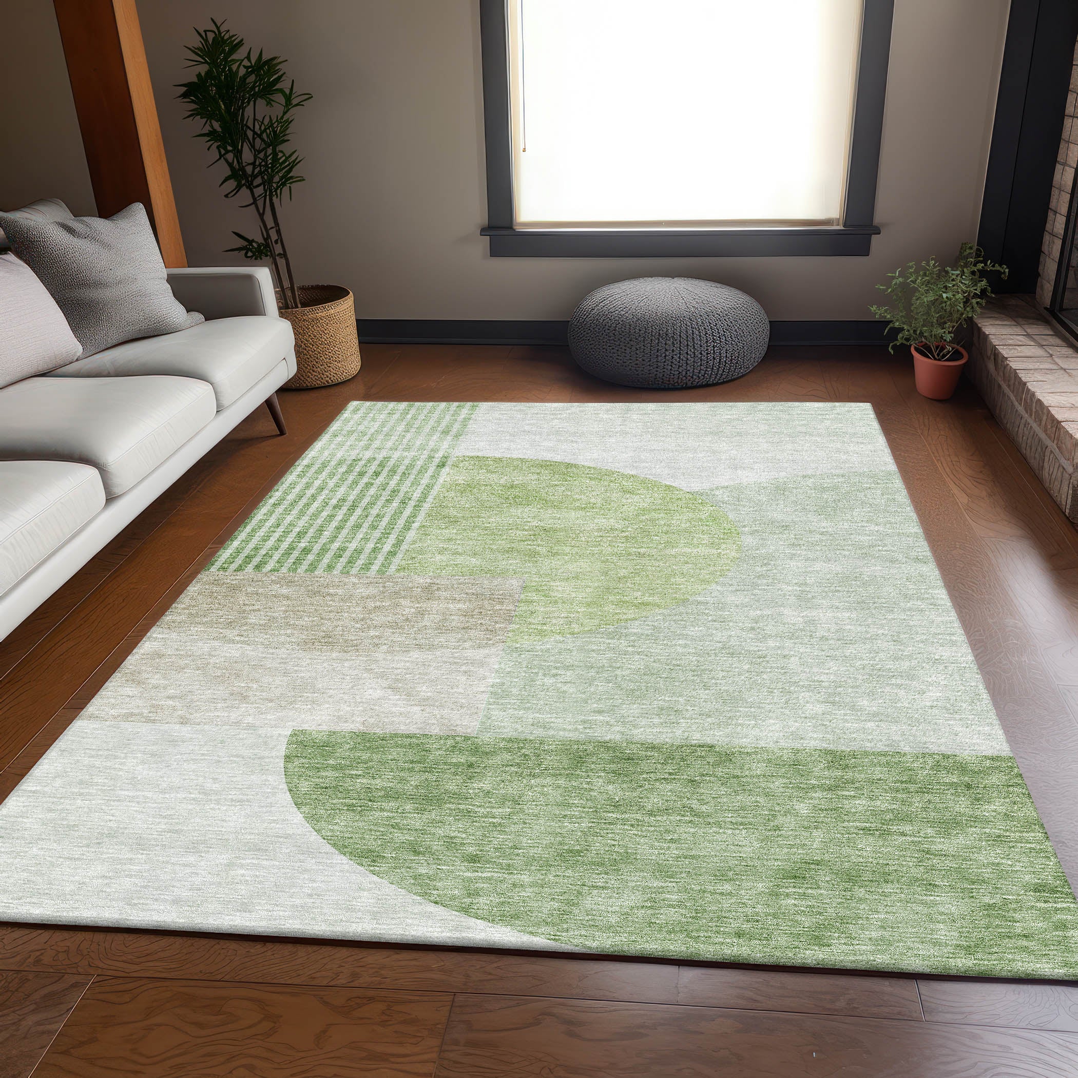 Montevideo Machine Washable Transitional Olive Green Rug 2'6" x 3'10" #shape_Rectangle