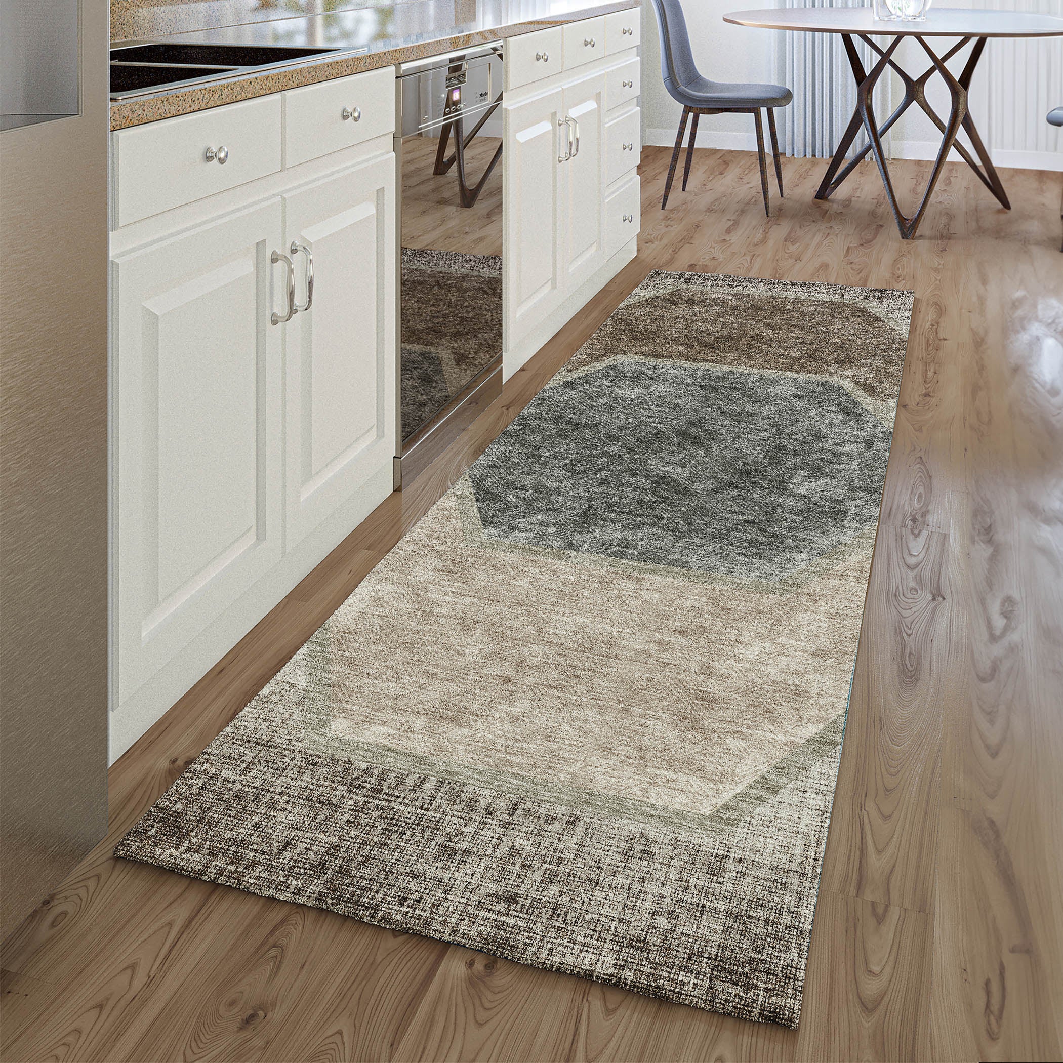 Queenstown Machine Washable Transitional Fudge Brown Rug 2'3" x 7'6" #shape_Runner