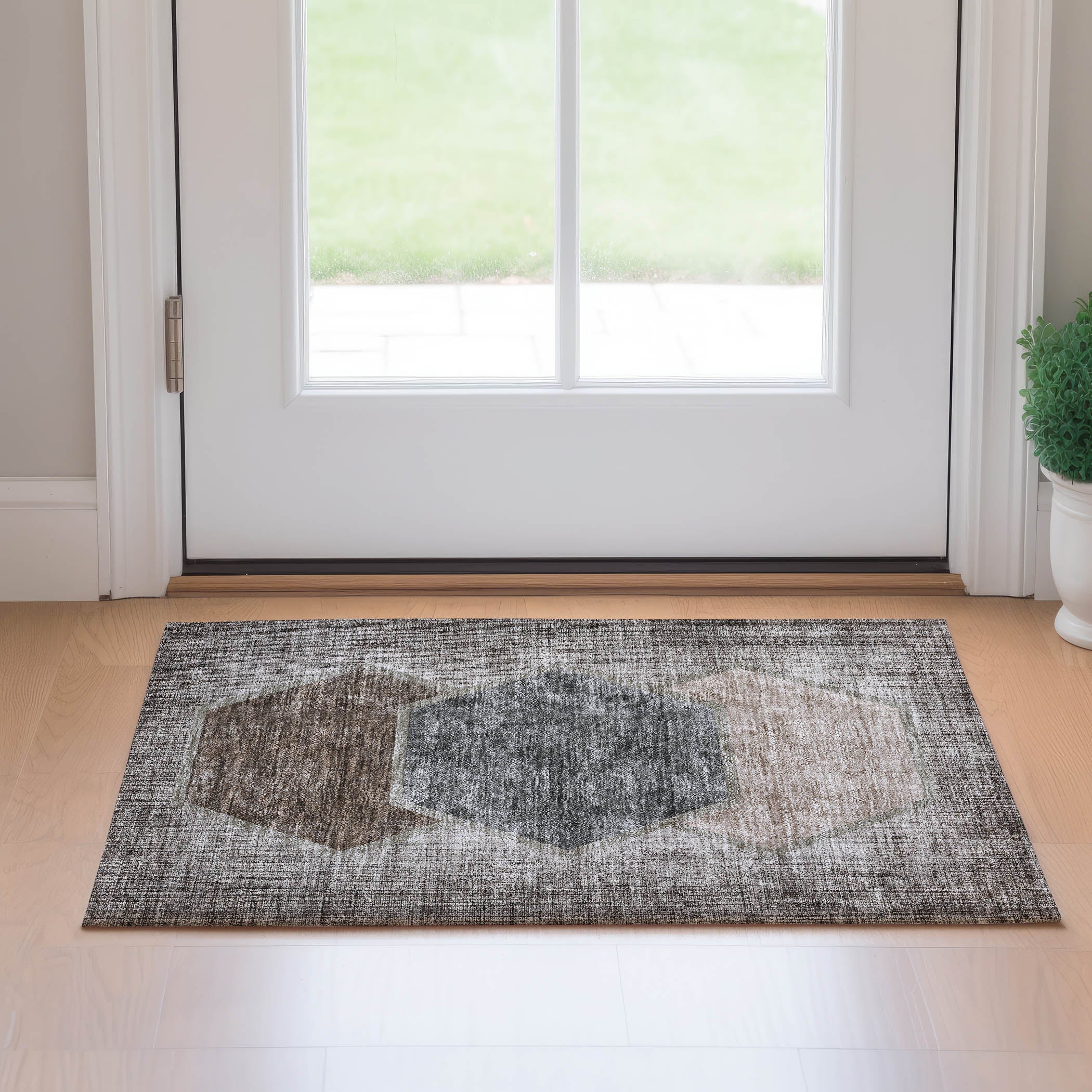 Queenstown Machine Washable Transitional Fudge Brown Rug 1'8" x 2'6" #shape_Rectangle