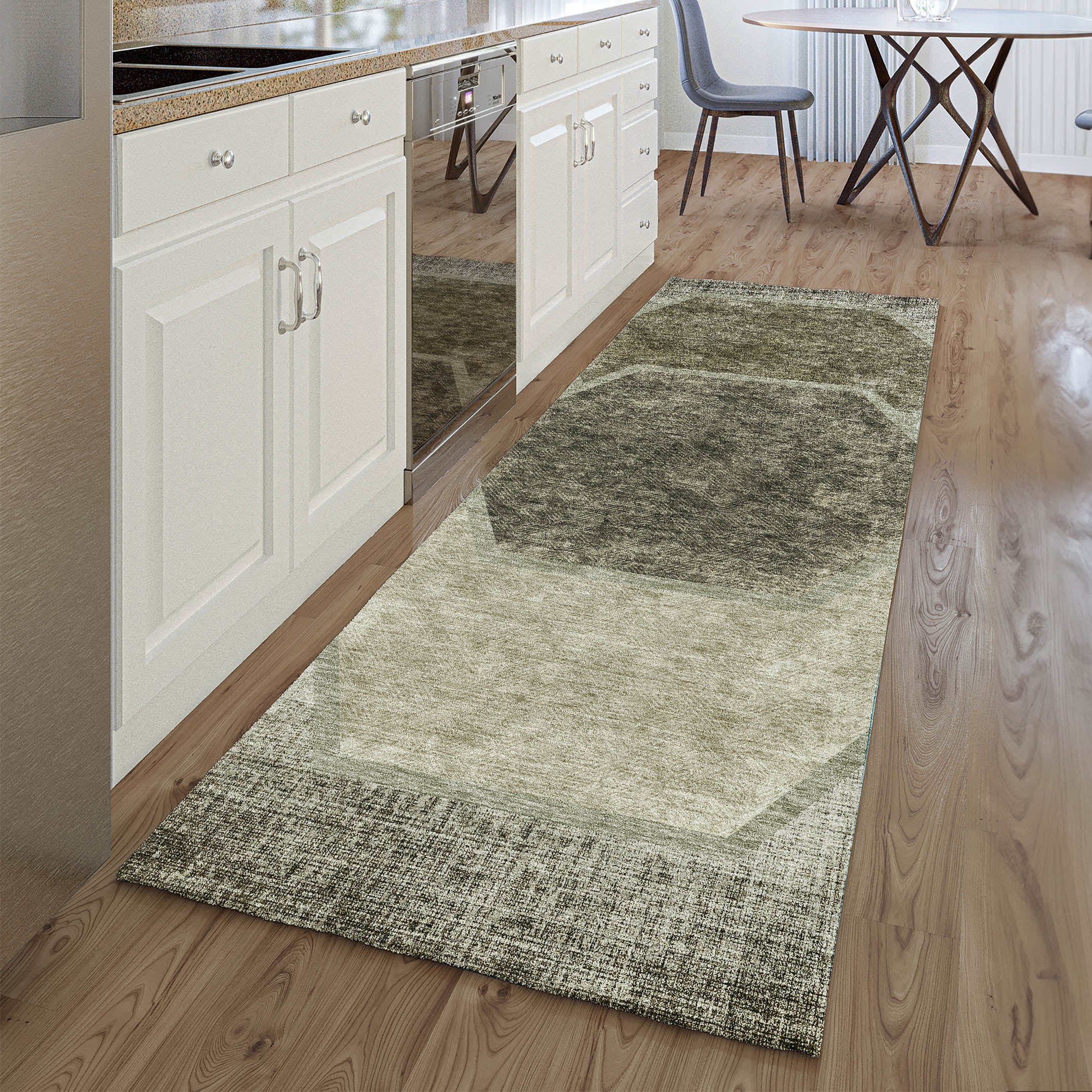 Queenstown Machine Washable Transitional Taupe Brown Rug 2'3" x 7'6" #shape_Runner