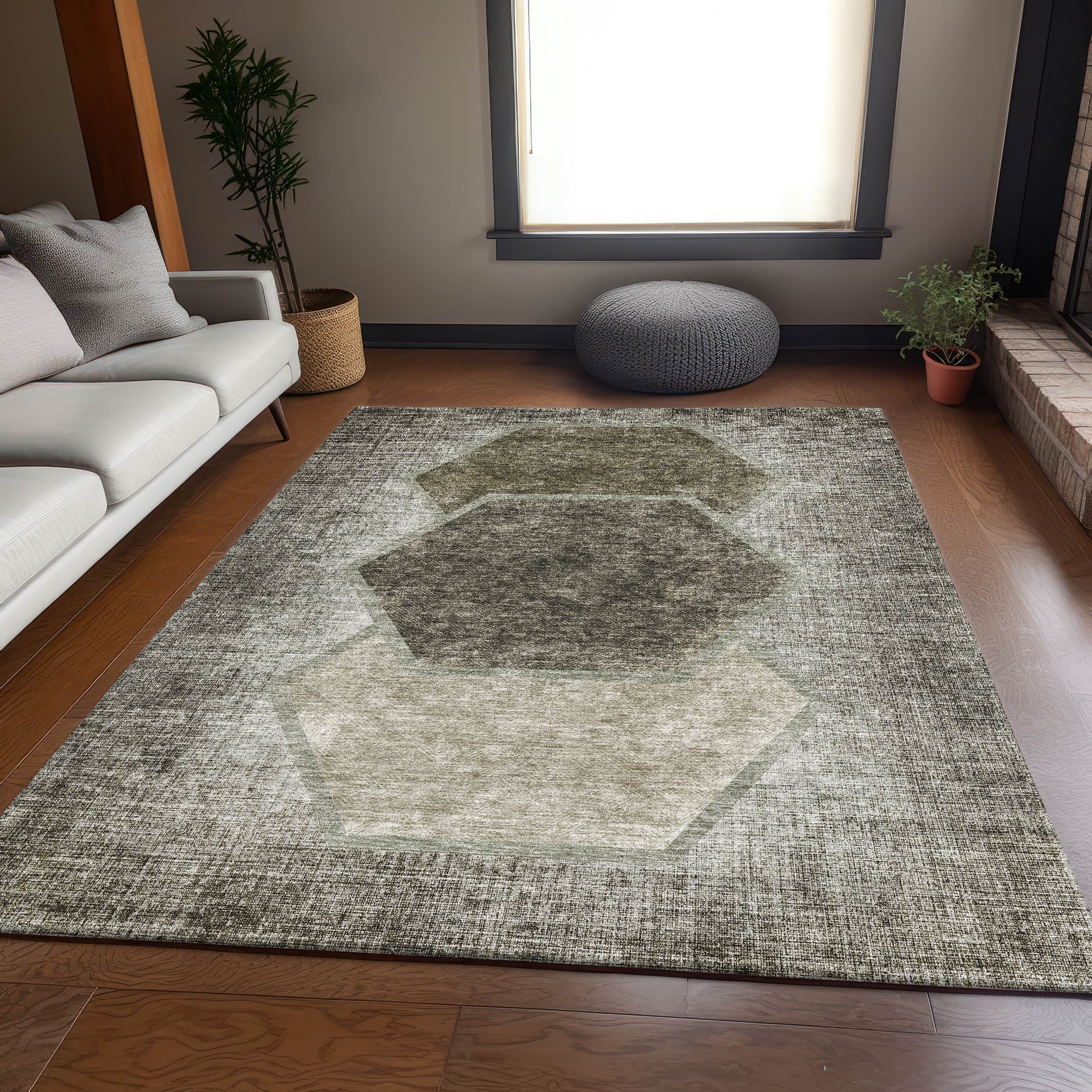 Queenstown Machine Washable Transitional Taupe Brown Rug 2'6" x 3'10" #shape_Rectangle