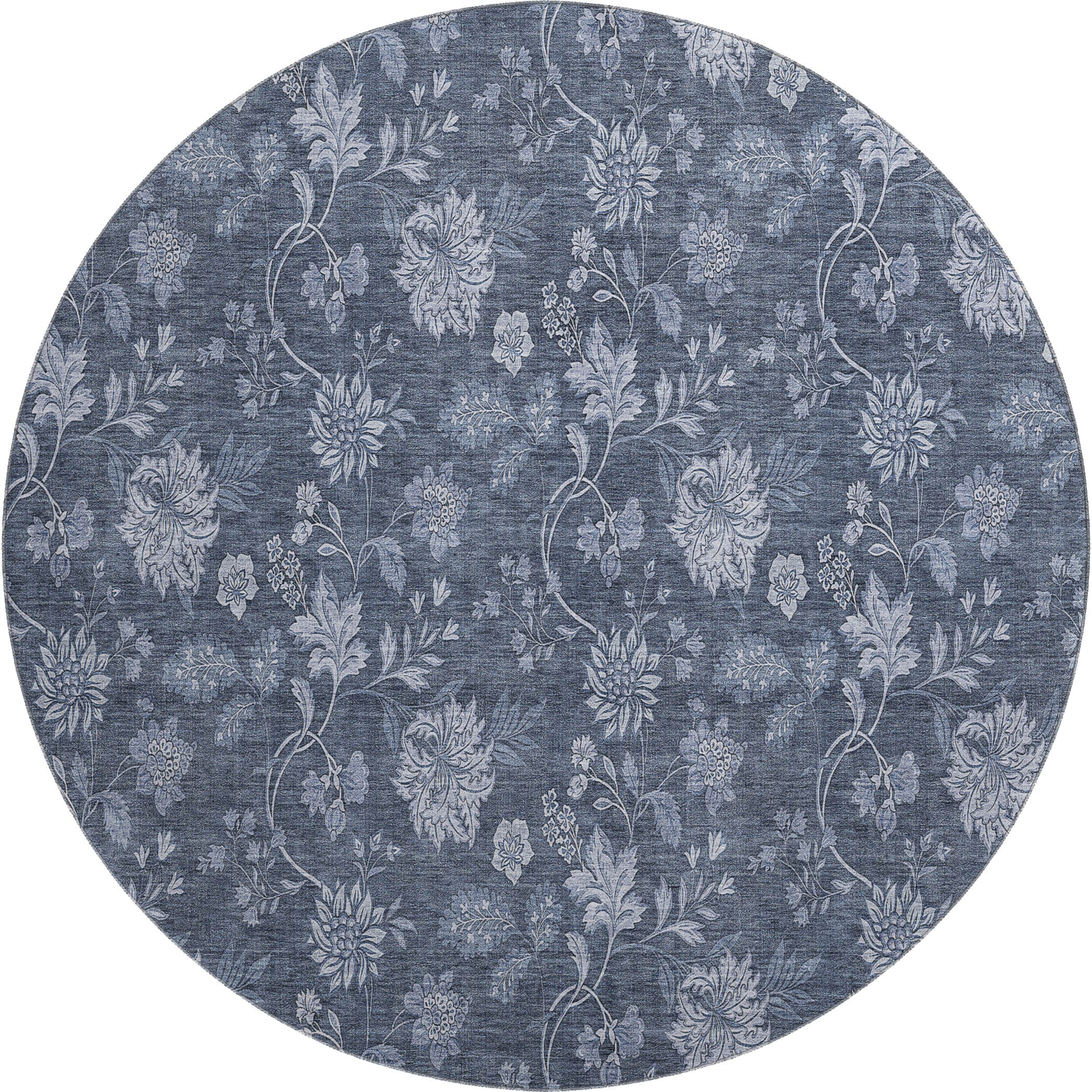 Cartagena Machine Washable Transitional Blue Rug 8' x 8' #shape_Round