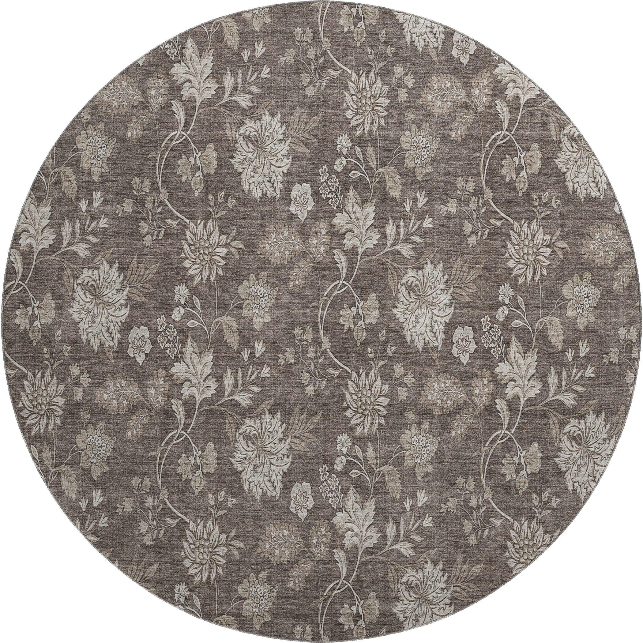 Cartagena Machine Washable Transitional Chocolate Brown Rug 8' x 8' #shape_Round