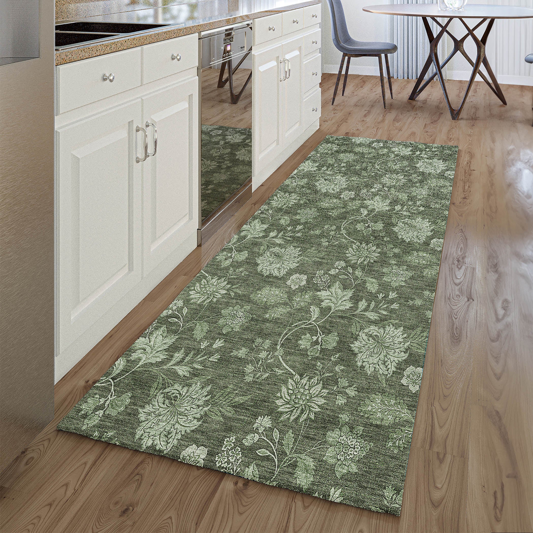 Cartagena Machine Washable Transitional Olive Green Rug 2'3" x 7'6" #shape_Runner