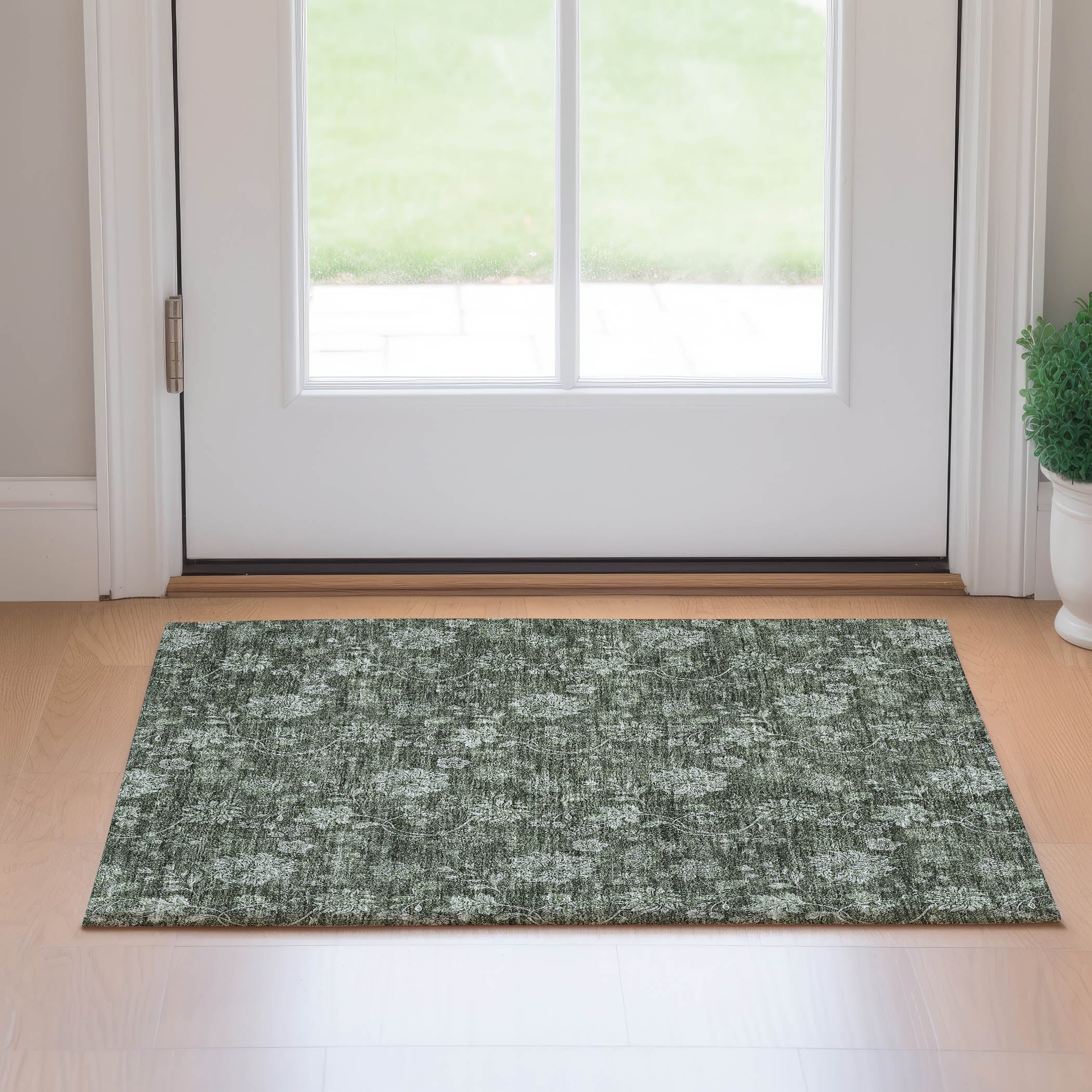 Cartagena Machine Washable Transitional Olive Green Rug 1'8" x 2'6" #shape_Rectangle