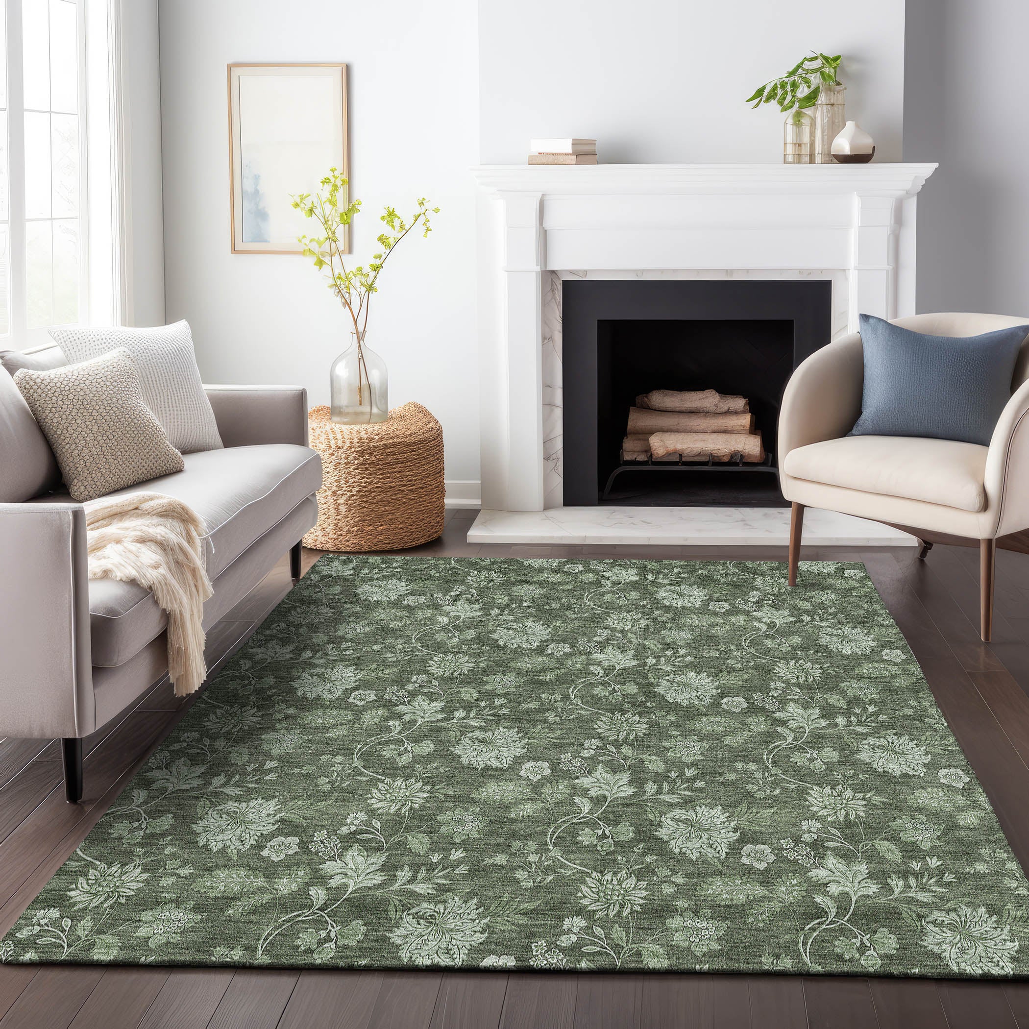 Cartagena Machine Washable Transitional Olive Green Rug 2'6" x 3'10" #shape_Rectangle