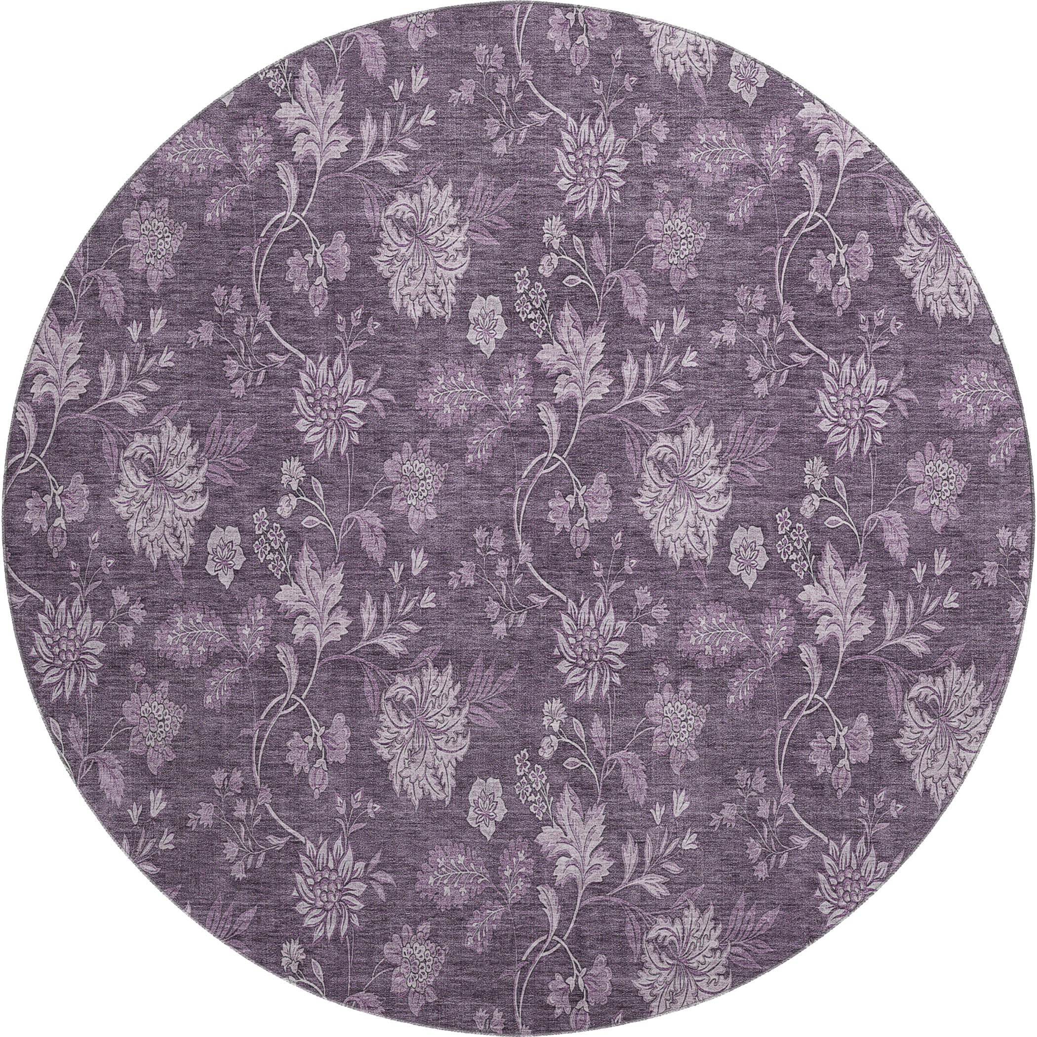 Cartagena Machine Washable Transitional Plum Purple Rug 8' x 8' #shape_Round
