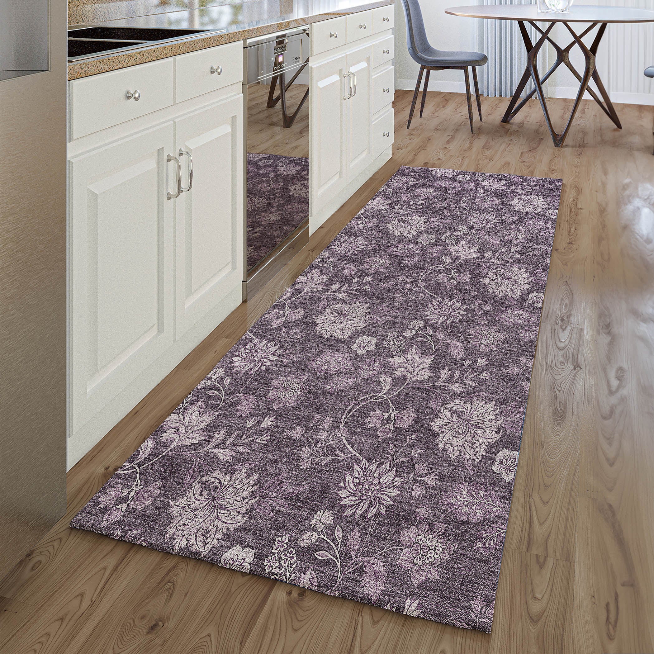 Cartagena Machine Washable Transitional Plum Purple Rug 2'3" x 7'6" #shape_Runner