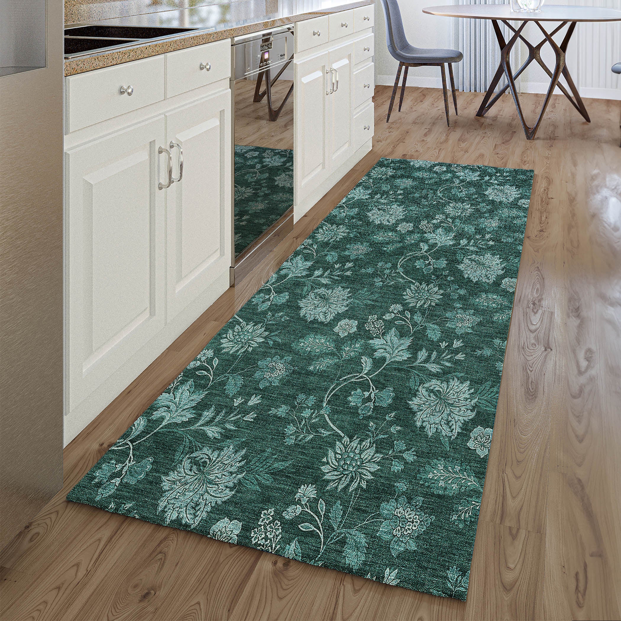 Cartagena Machine Washable Transitional Teal Rug 2'3" x 7'6" #shape_Runner