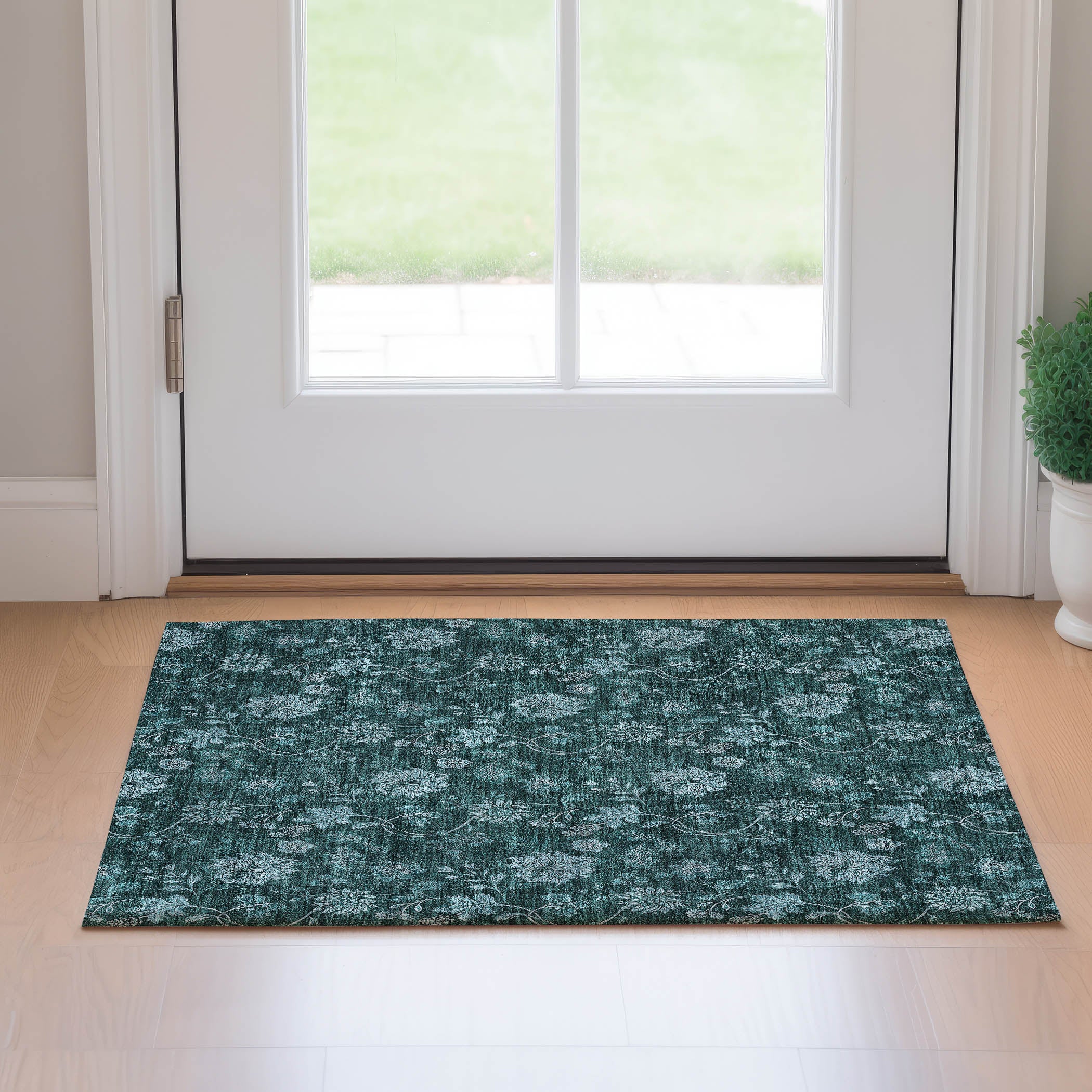 Cartagena Machine Washable Transitional Teal Rug 1'8" x 2'6" #shape_Rectangle