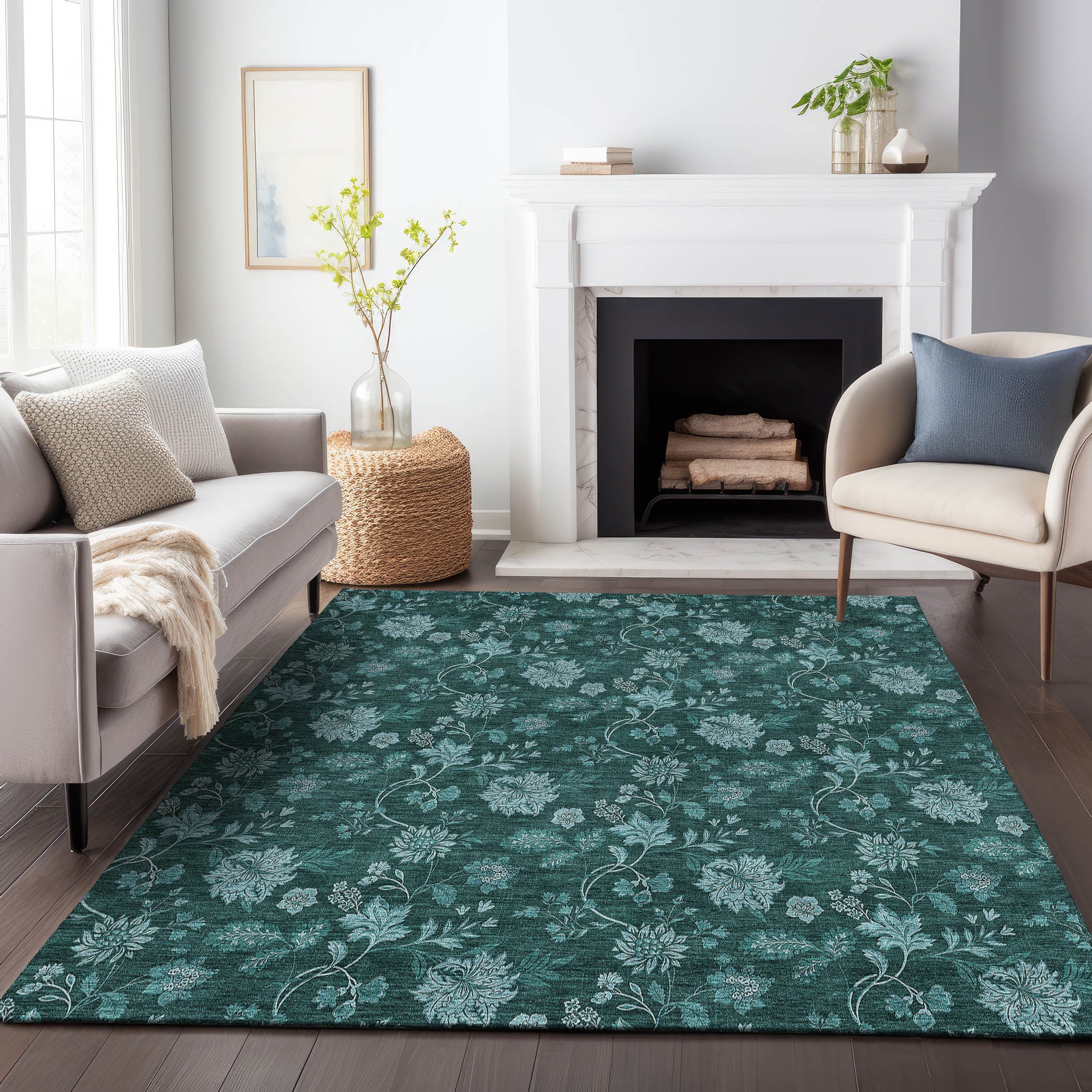 Cartagena Machine Washable Transitional Teal Rug 2'6" x 3'10" #shape_Rectangle