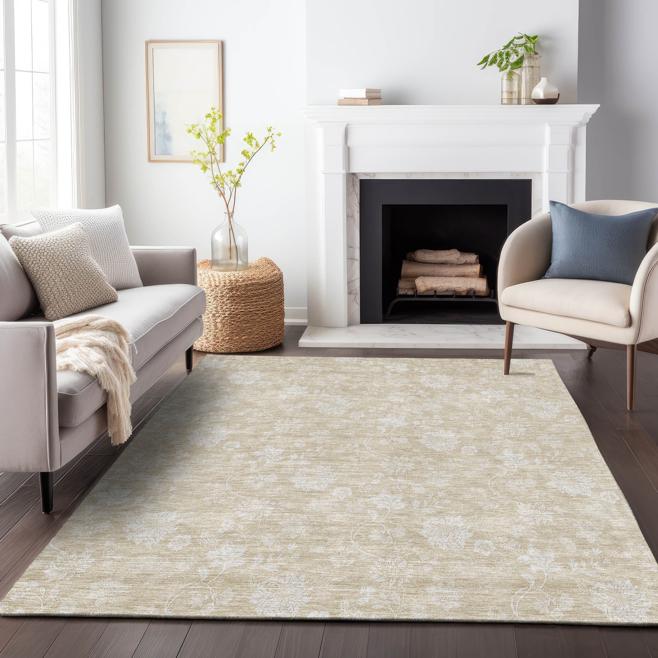 Prague Machine Washable Transitional Beige Brown Rug 2'6" x 3'10" #shape_Rectangle
