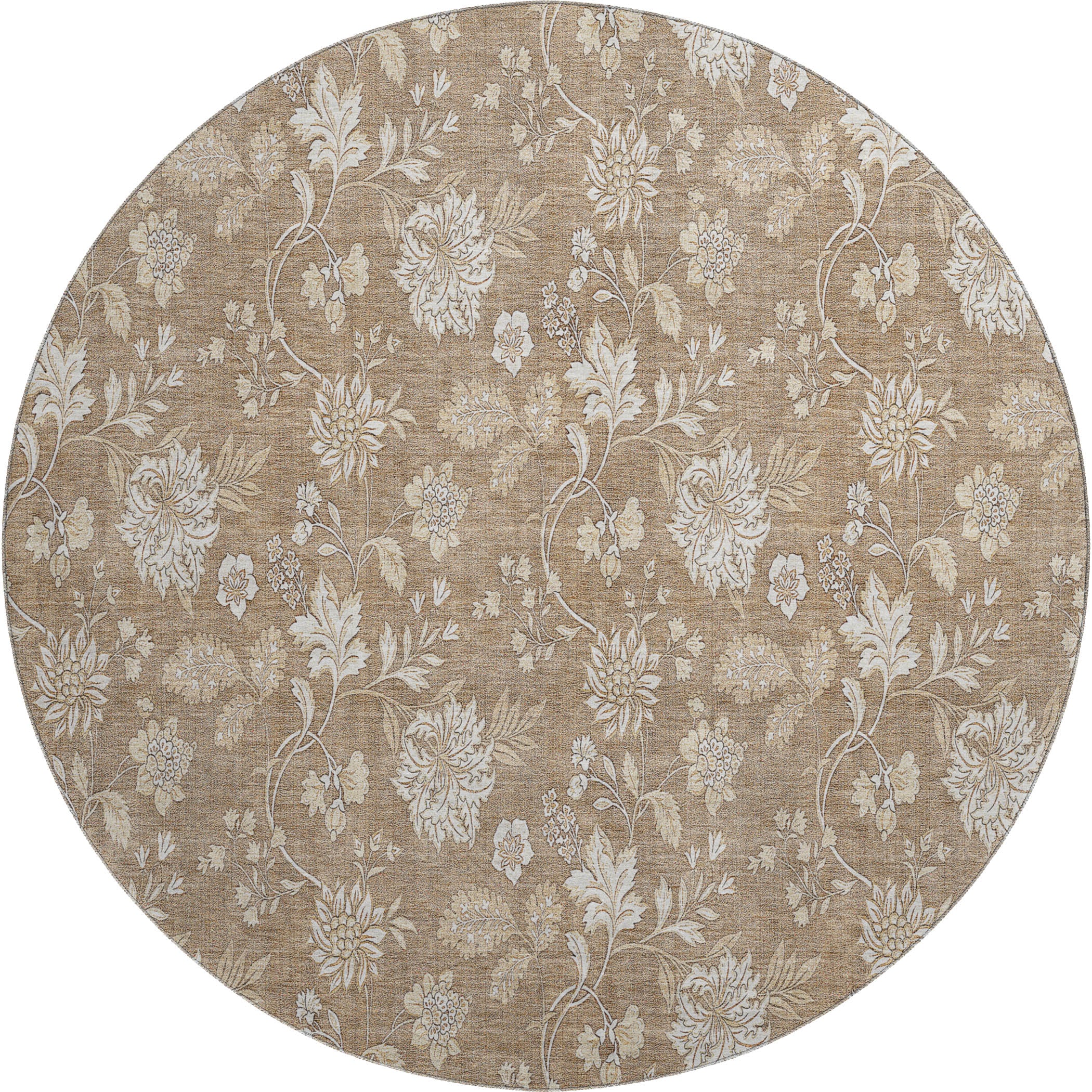 Prague Machine Washable Transitional Copper Orange Rug 8' x 8' #shape_Round