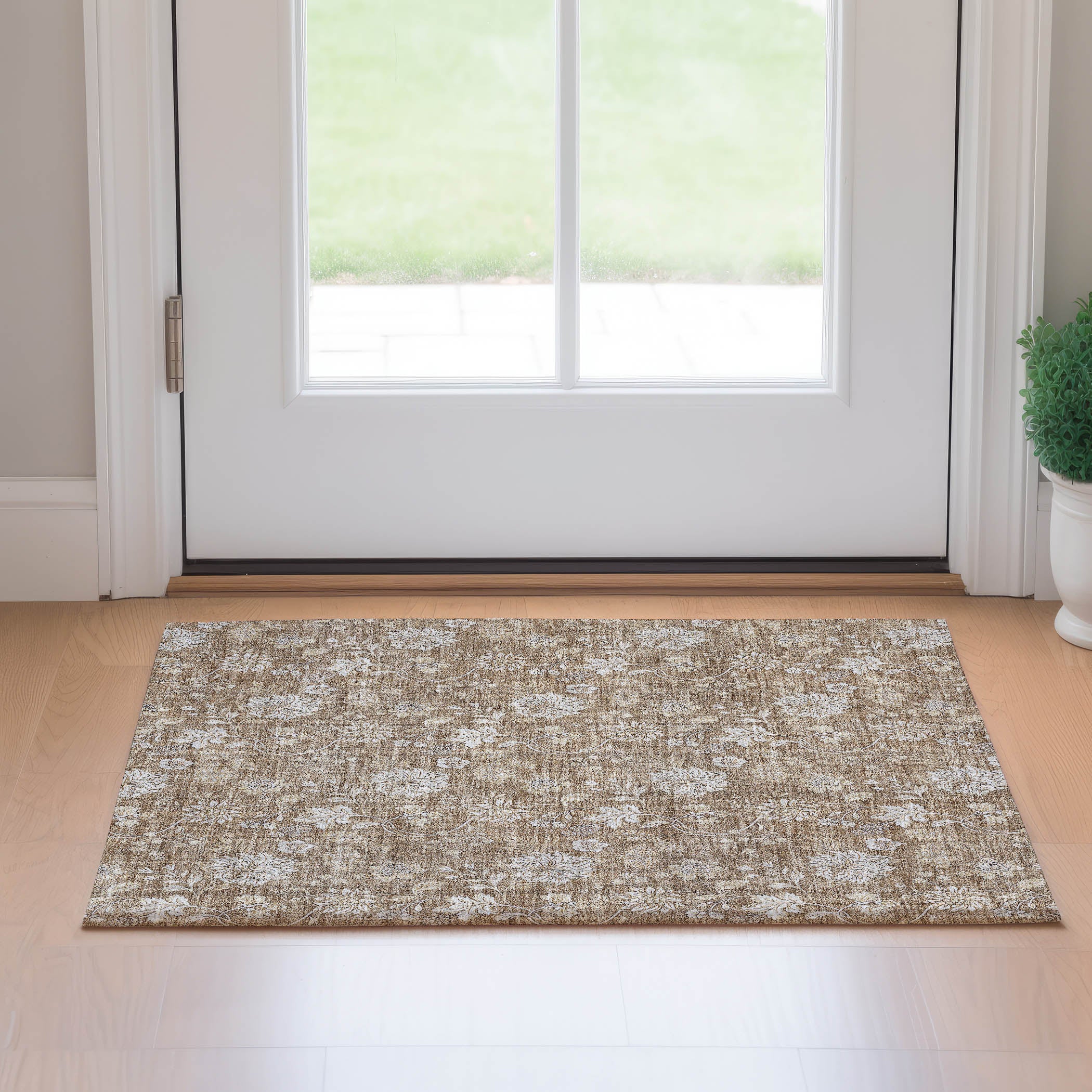 Prague Machine Washable Transitional Copper Orange Rug 1'8" x 2'6" #shape_Rectangle