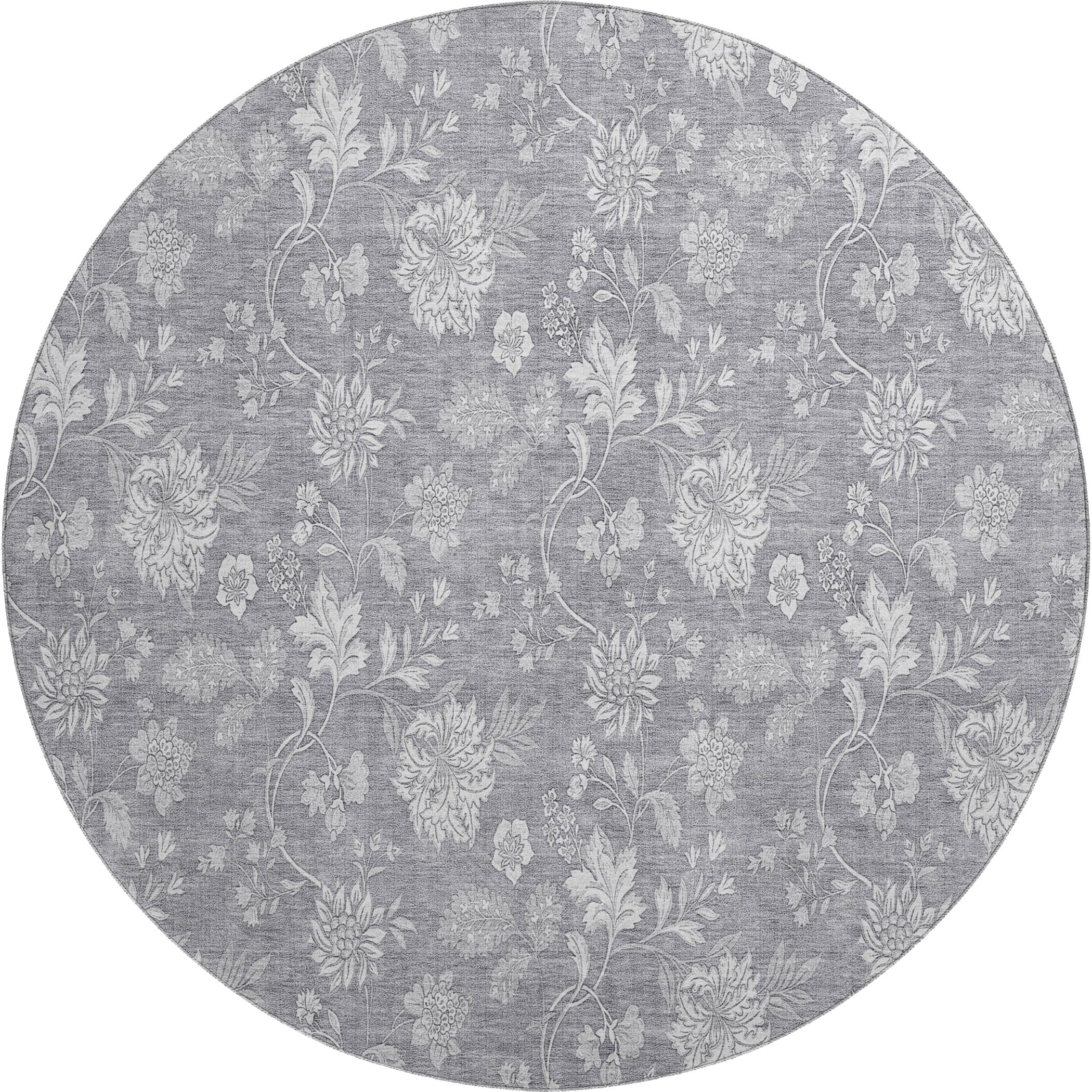 Prague Machine Washable Transitional Gray Rug 8' x 8' #shape_Round
