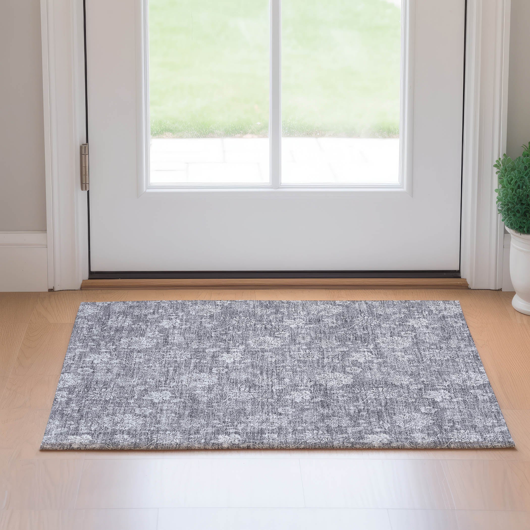Prague Machine Washable Transitional Gray Rug 1'8" x 2'6" #shape_Rectangle